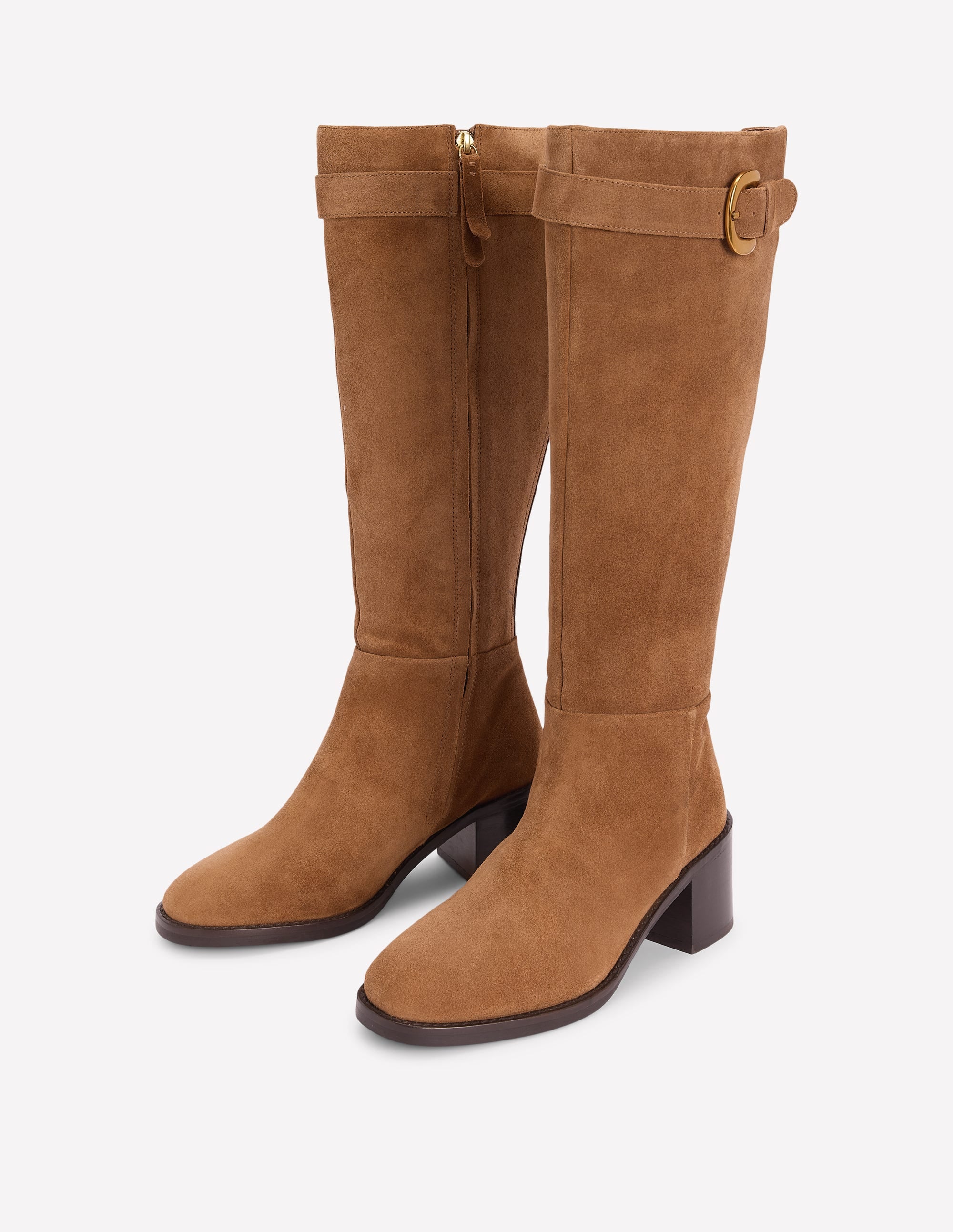 Buckle Detail Knee Boots-Cognac - Image 3