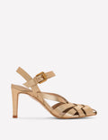 Slotted Strap Heeled Sandals-Gold
