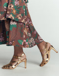 Slotted Strap Heeled Sandals-Gold