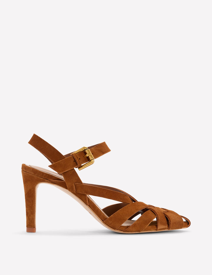 Slotted Strap Heeled Sandals-Tan