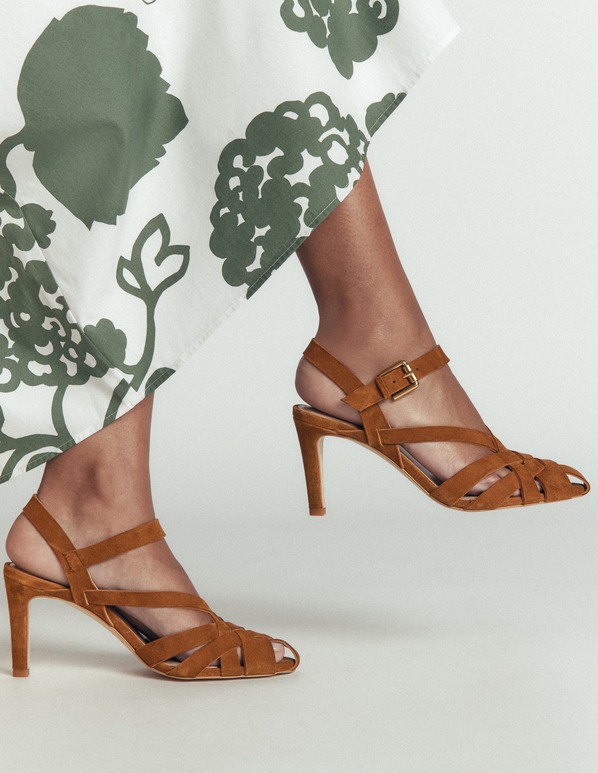 Slotted Strap Heeled Sandals-Tan-1