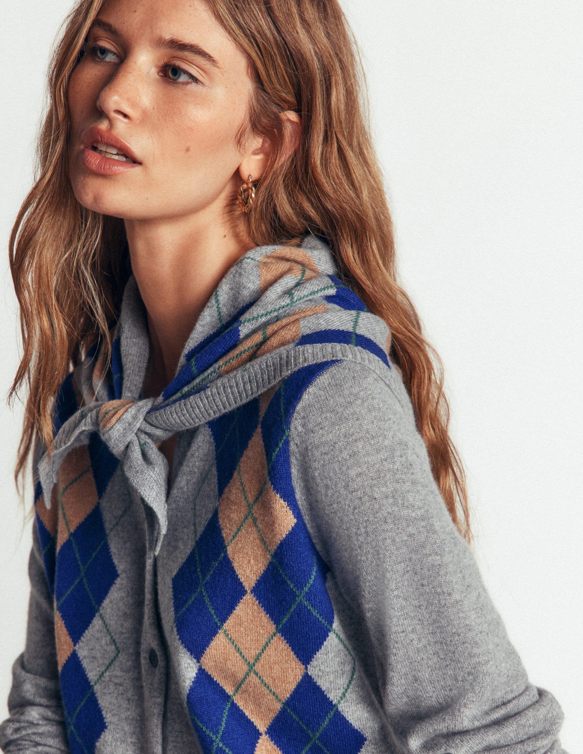 Cashmere Neckerchief-Grey Argyle-3