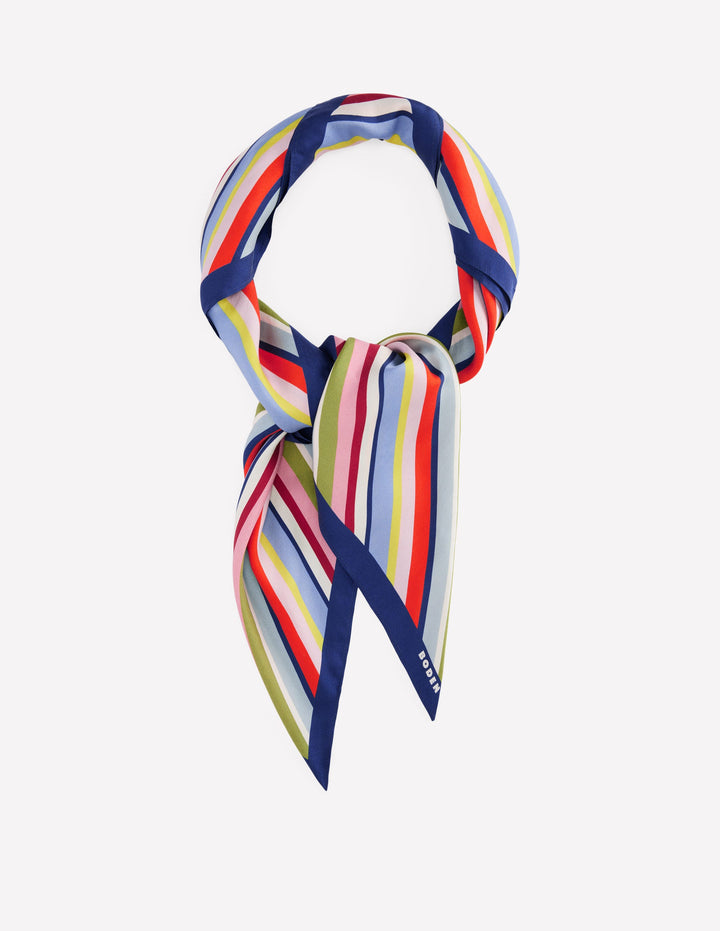 Elisabeth Large Silk Scarf-Multi, Diagonal Rainbow Stripe