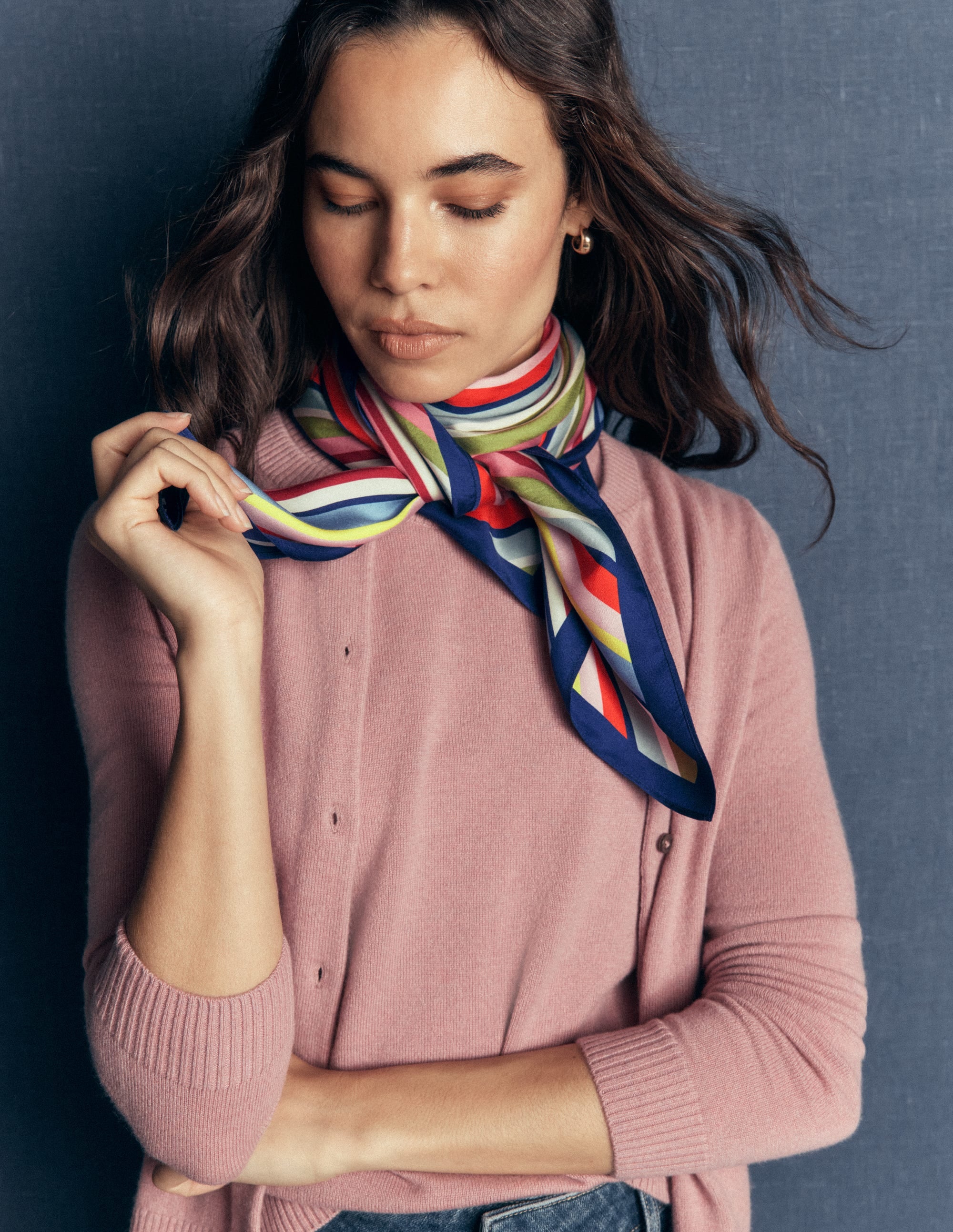 Elisabeth Large Silk Scarf-Multi, Diagonal Rainbow Stripe - Image 2