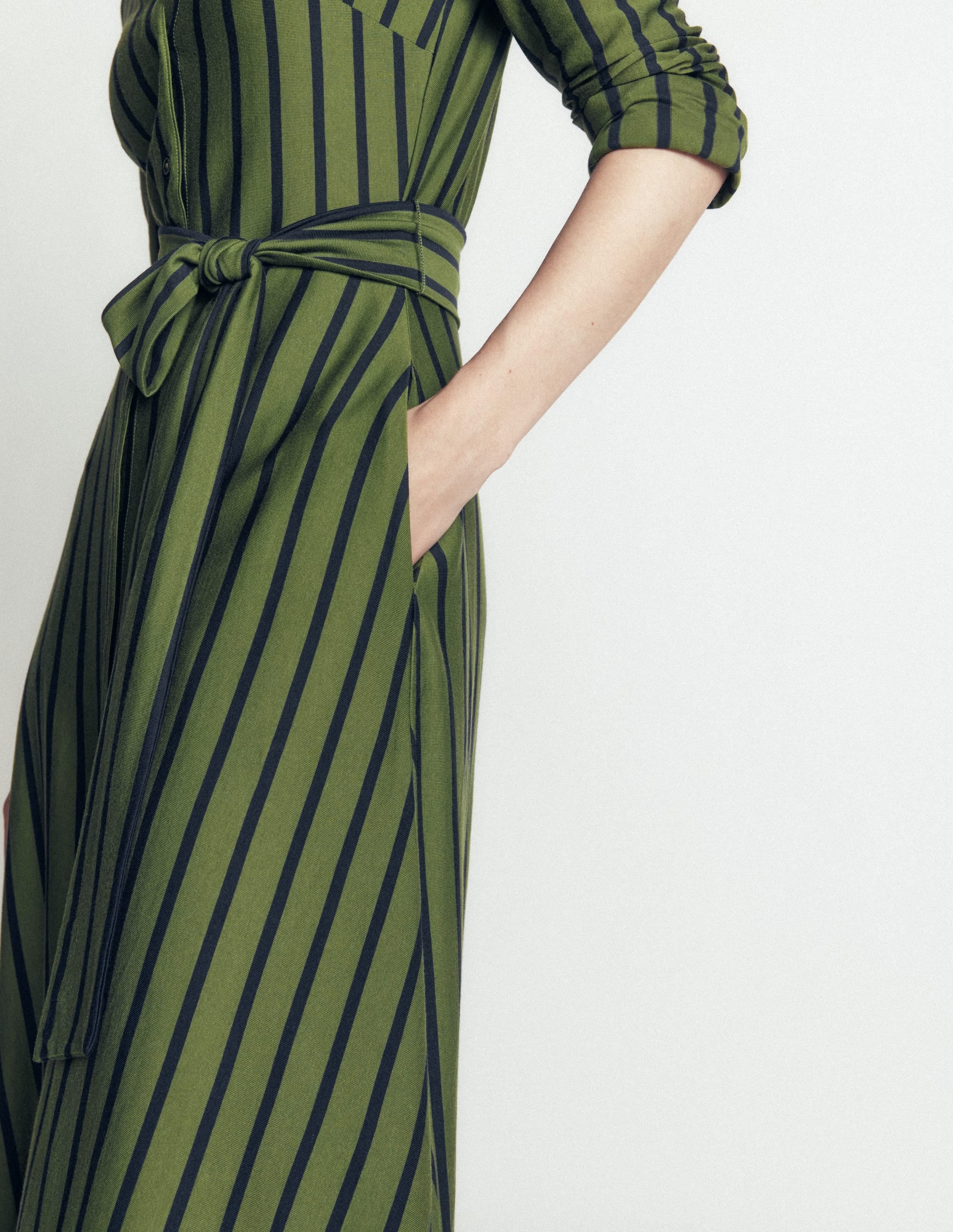 Marcia Jersey Shirt Dress-Chive and Navy Stripe - Image 2