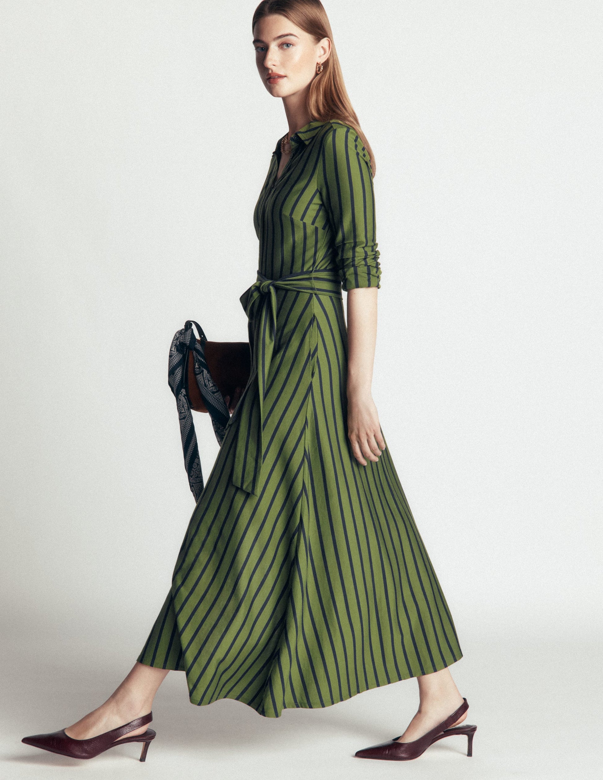 Marcia Jersey Shirt Dress-Chive and Navy Stripe-4