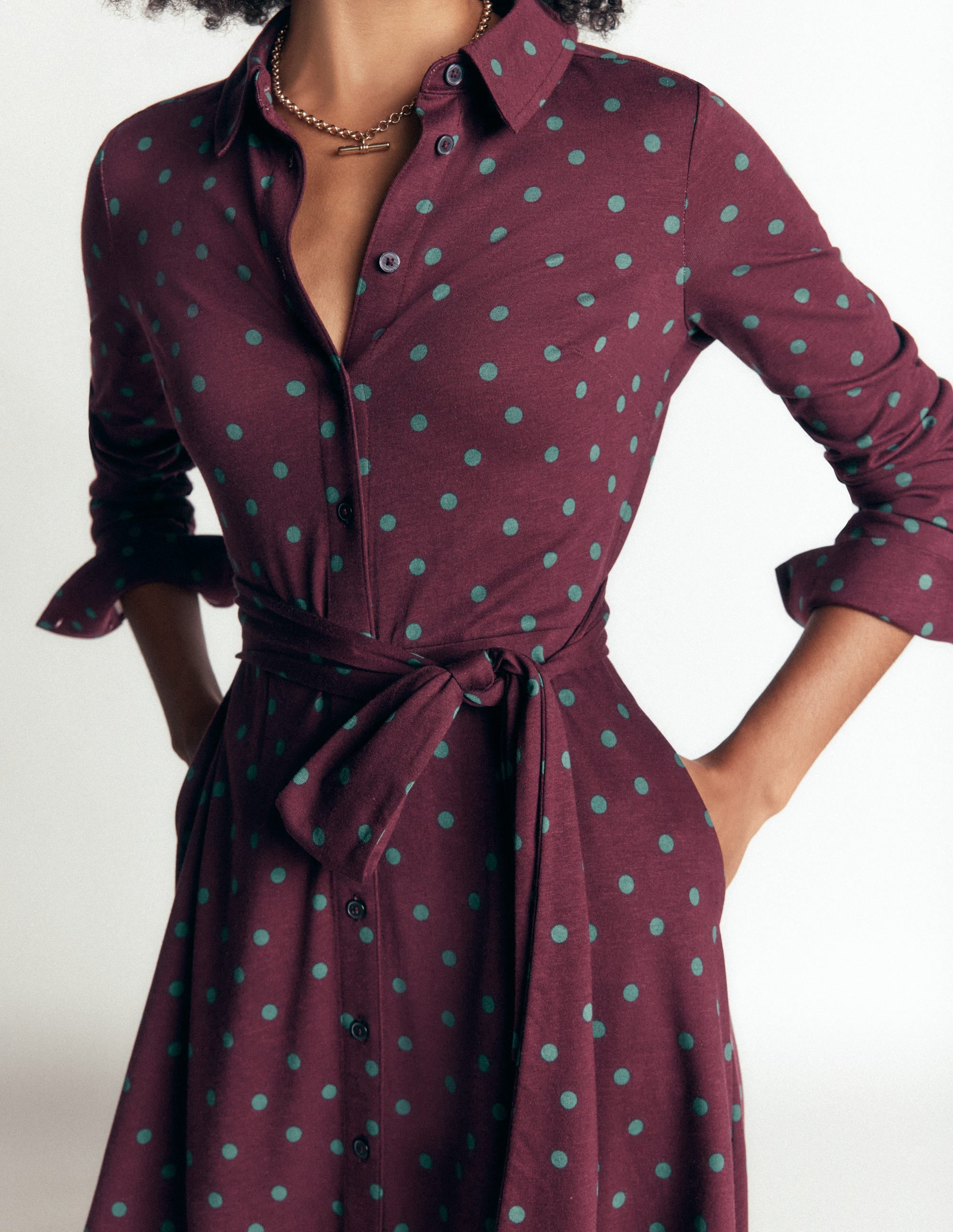 Marcia Jersey Shirt Dress-Dark Cherry, Boden Spot - Image 2