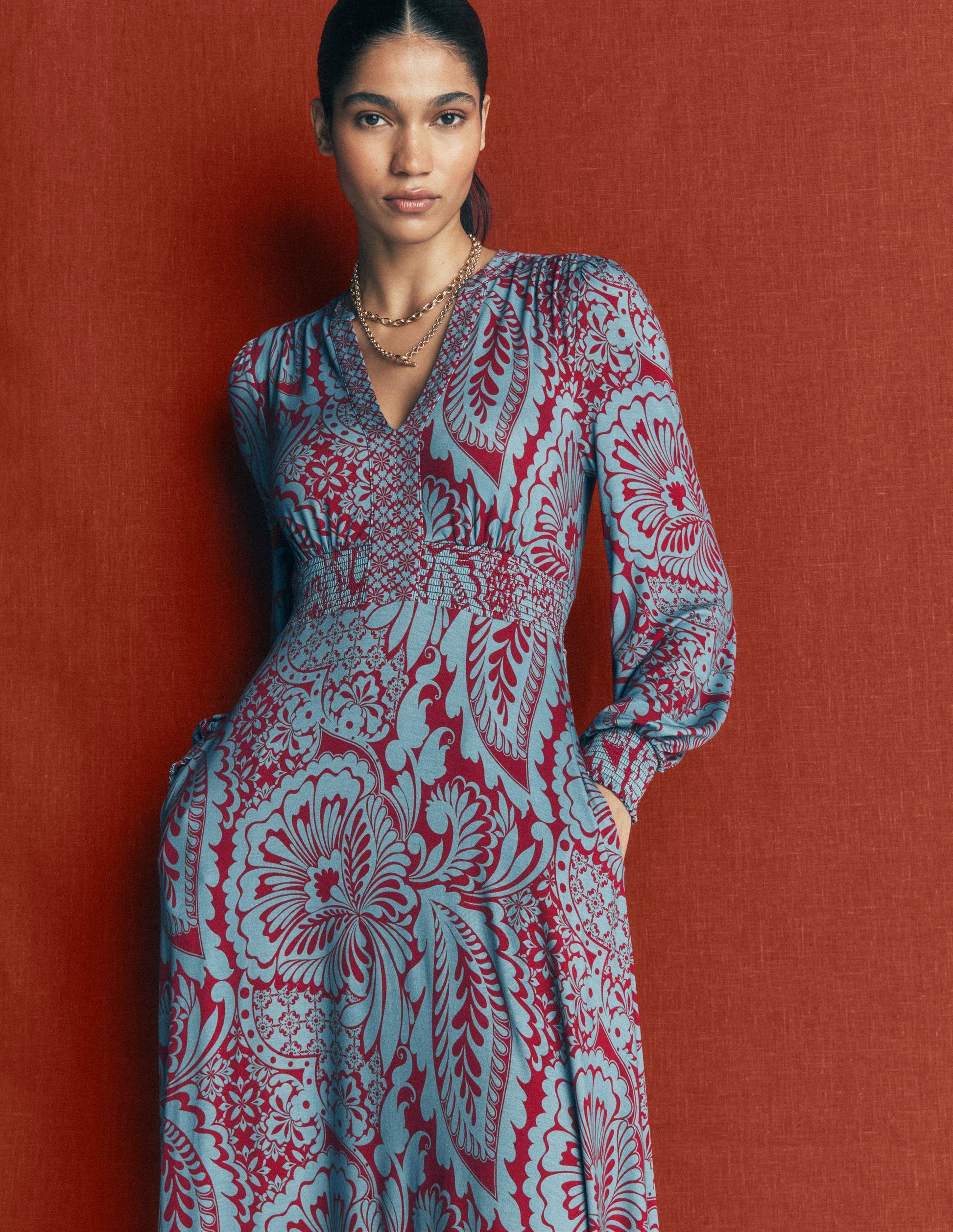 Georgia Jersey Midi Dress-Delphinum Blue, Botanical-3
