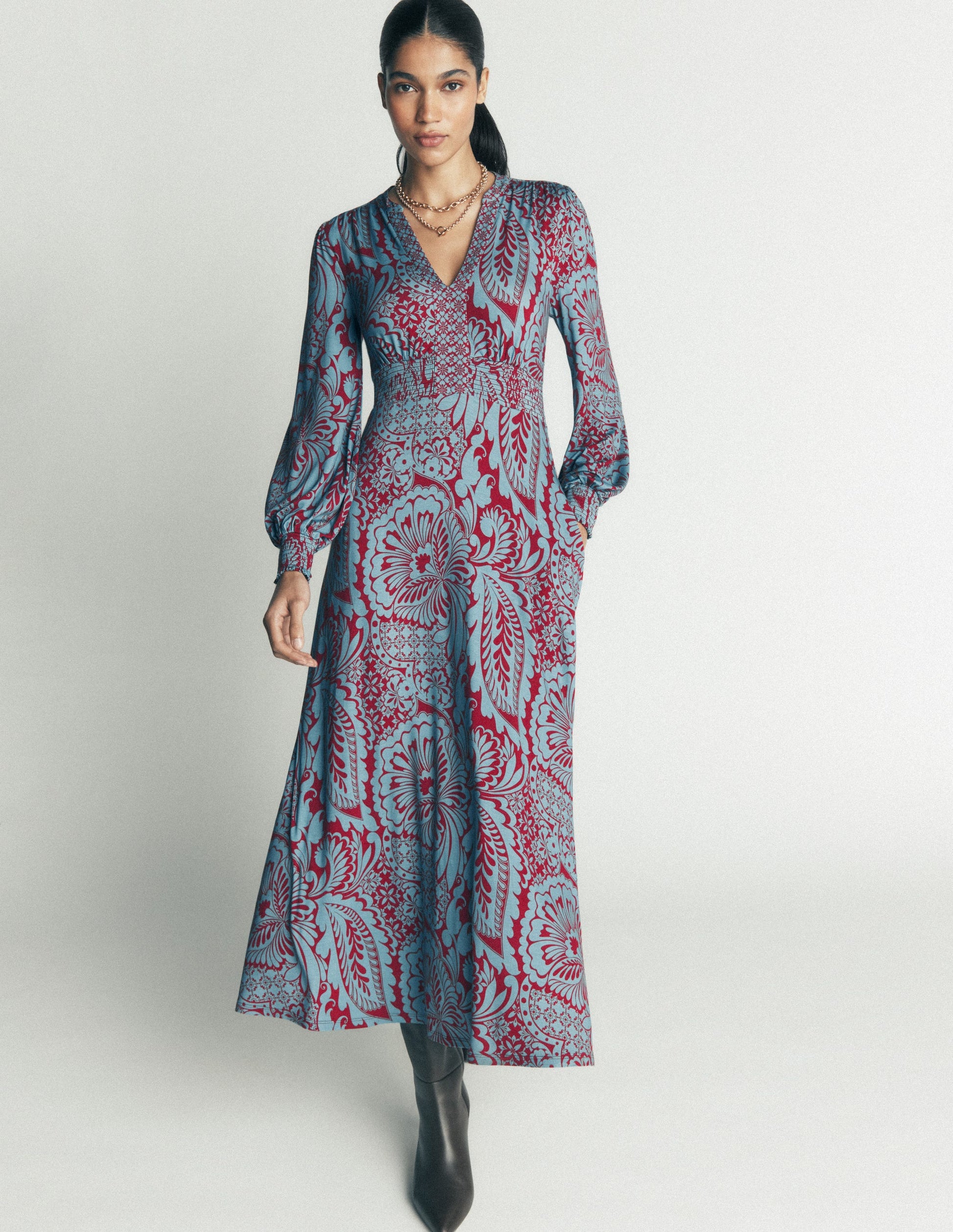 Georgia Jersey Midi Dress-Delphinum Blue, Botanical-7