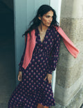 Georgia Jersey Midi Dress-Navy, Flourishing Spring Stamp