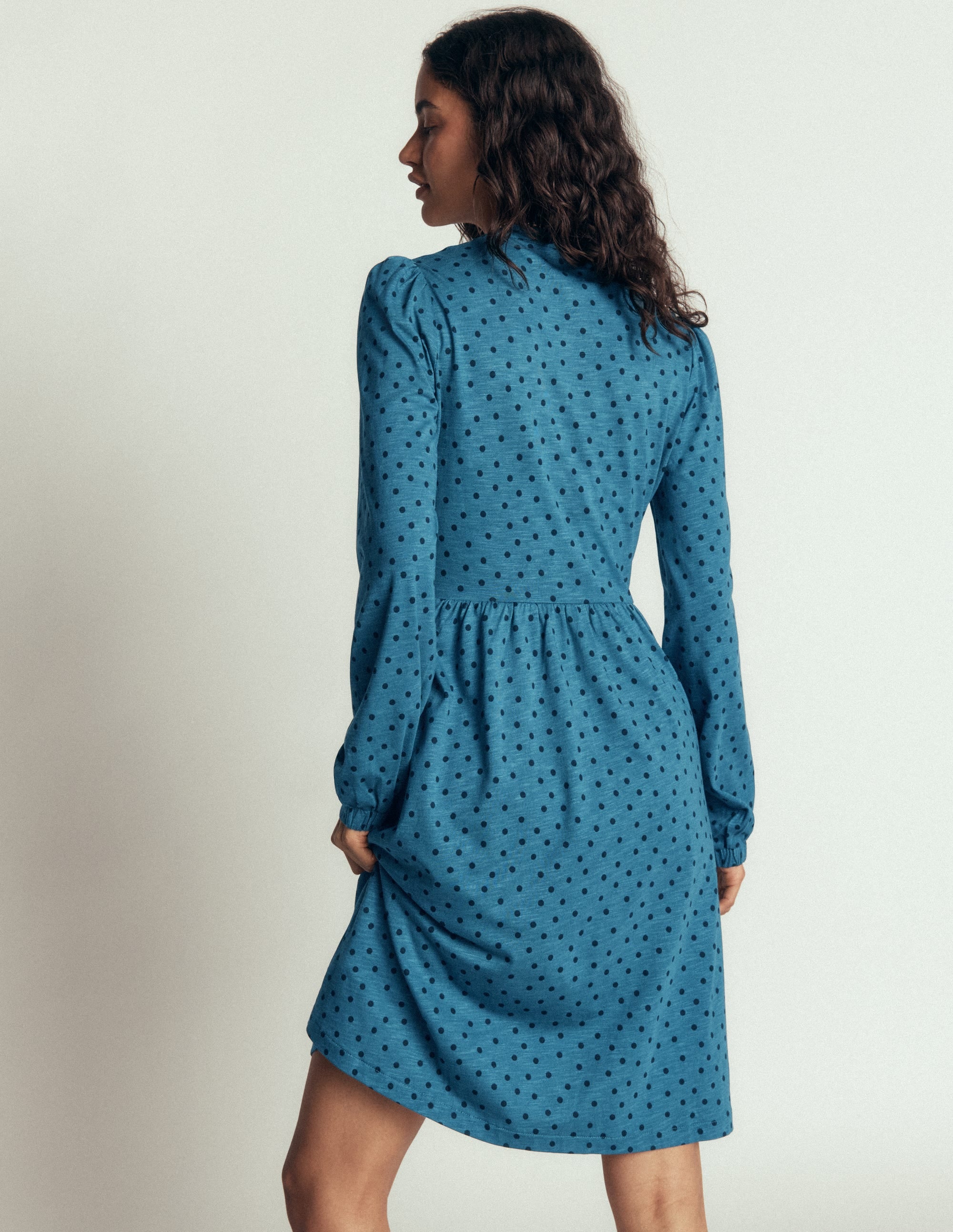 Naomi Relaxed Jersey Dress-Storm Blue, Painted Dot Spaced - Image 3