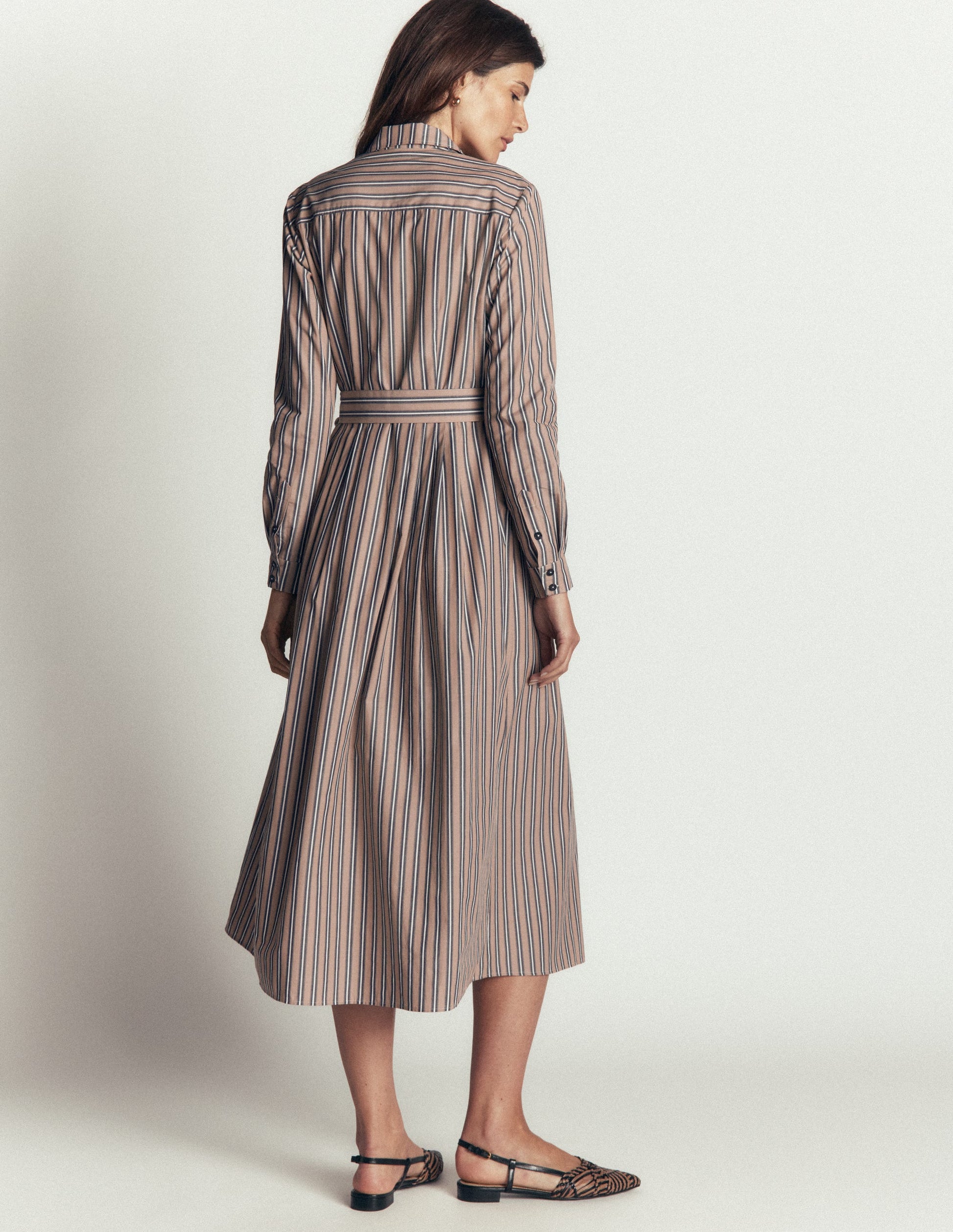 Alexa Cotton Midi Shirt Dress-Camel, Navy Tram Stripe-3