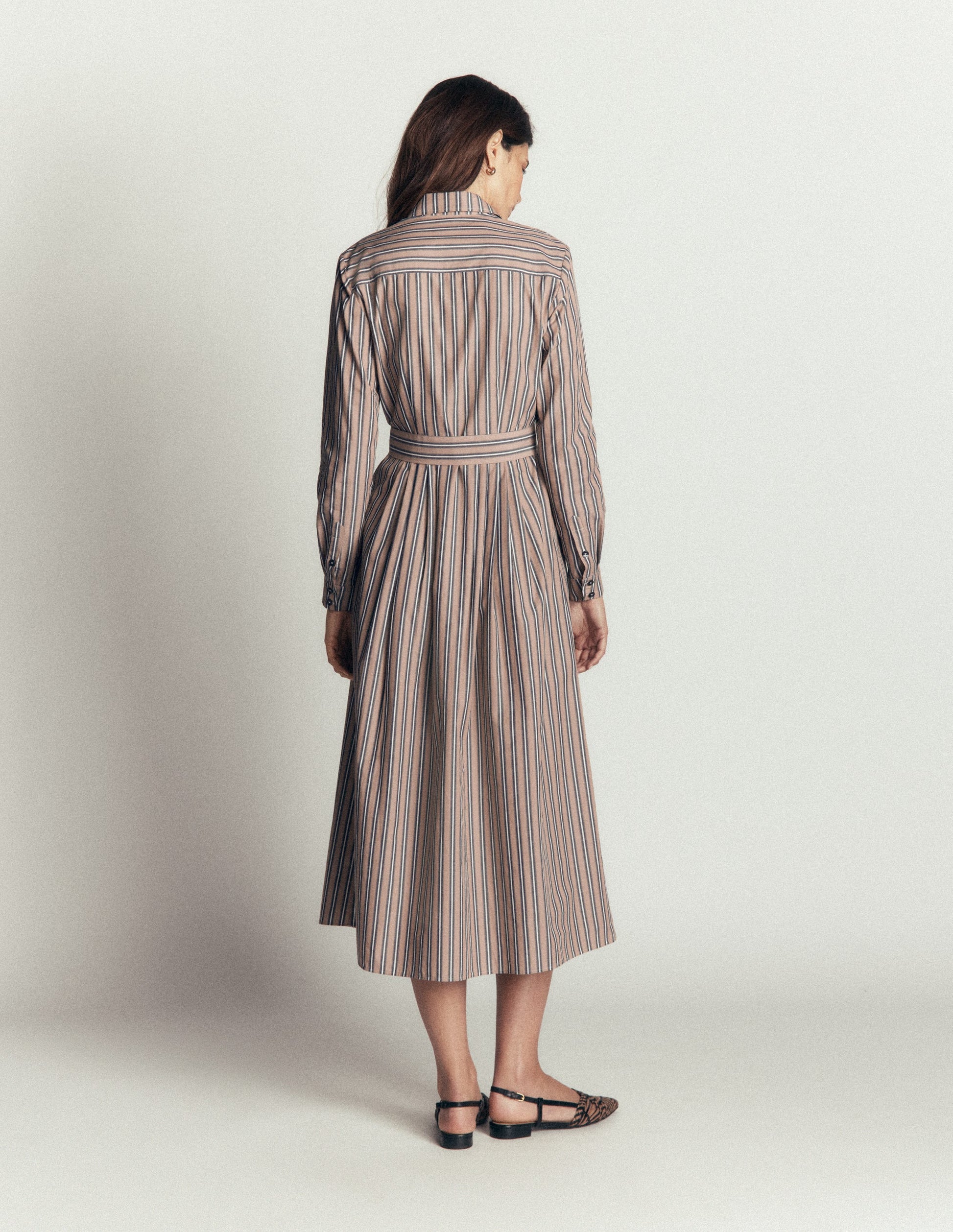 Alexa Cotton Midi Shirt Dress-Camel, Navy Tram Stripe-7