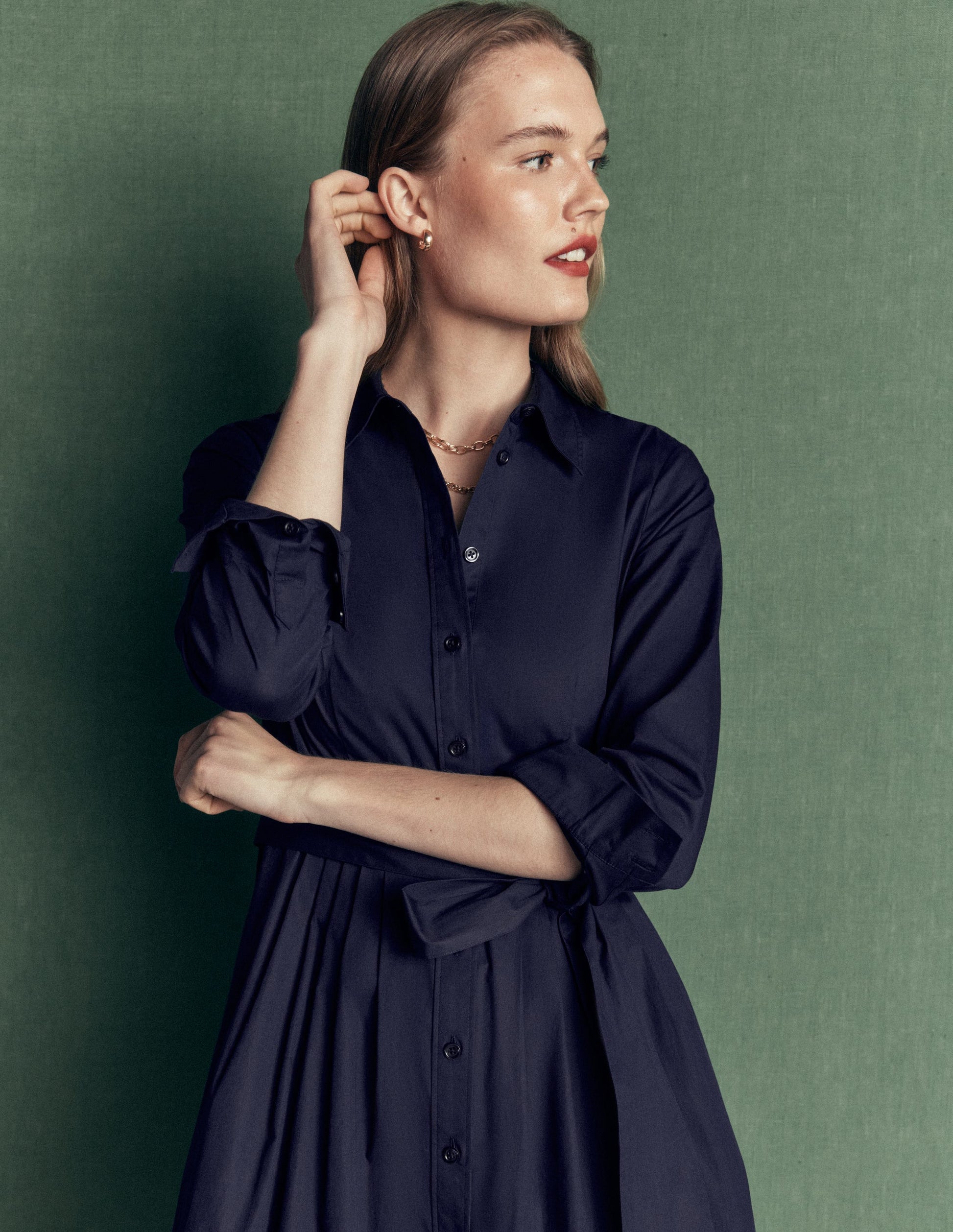 Alexa Cotton Midi Shirt Dress-Navy-4