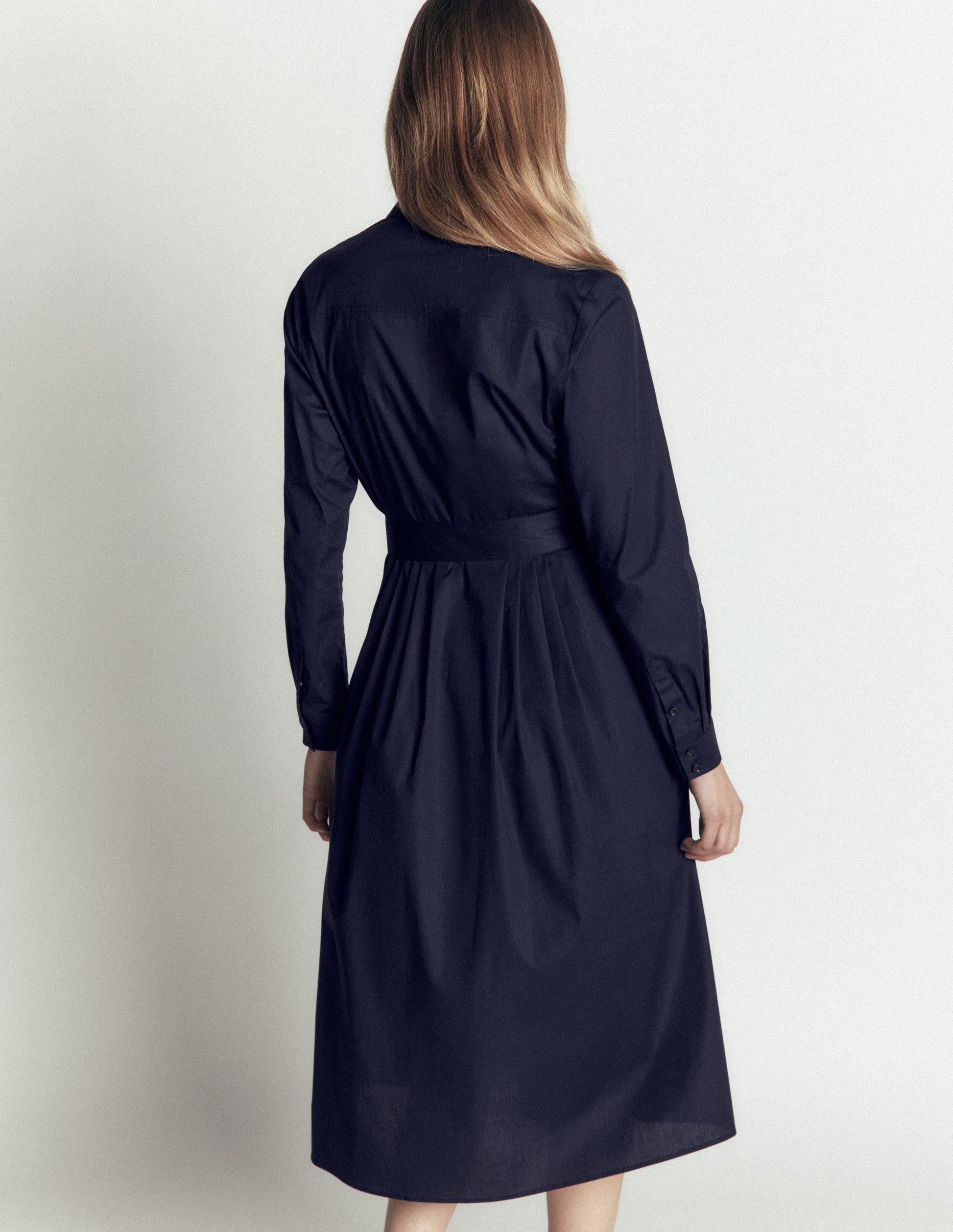 Alexa Cotton Midi Shirt Dress-Navy-5