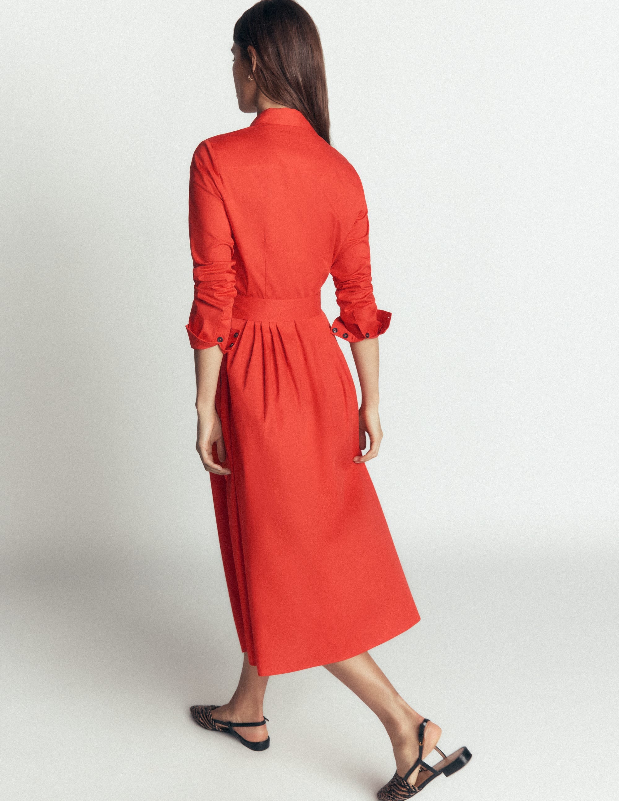 Alexa Cotton Midi Shirt Dress-Blood Orange - Image 3