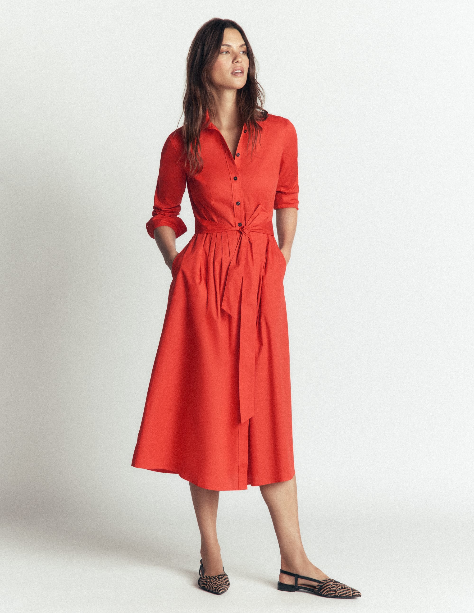 Alexa Cotton Midi Shirt Dress-Blood Orange - Image 4