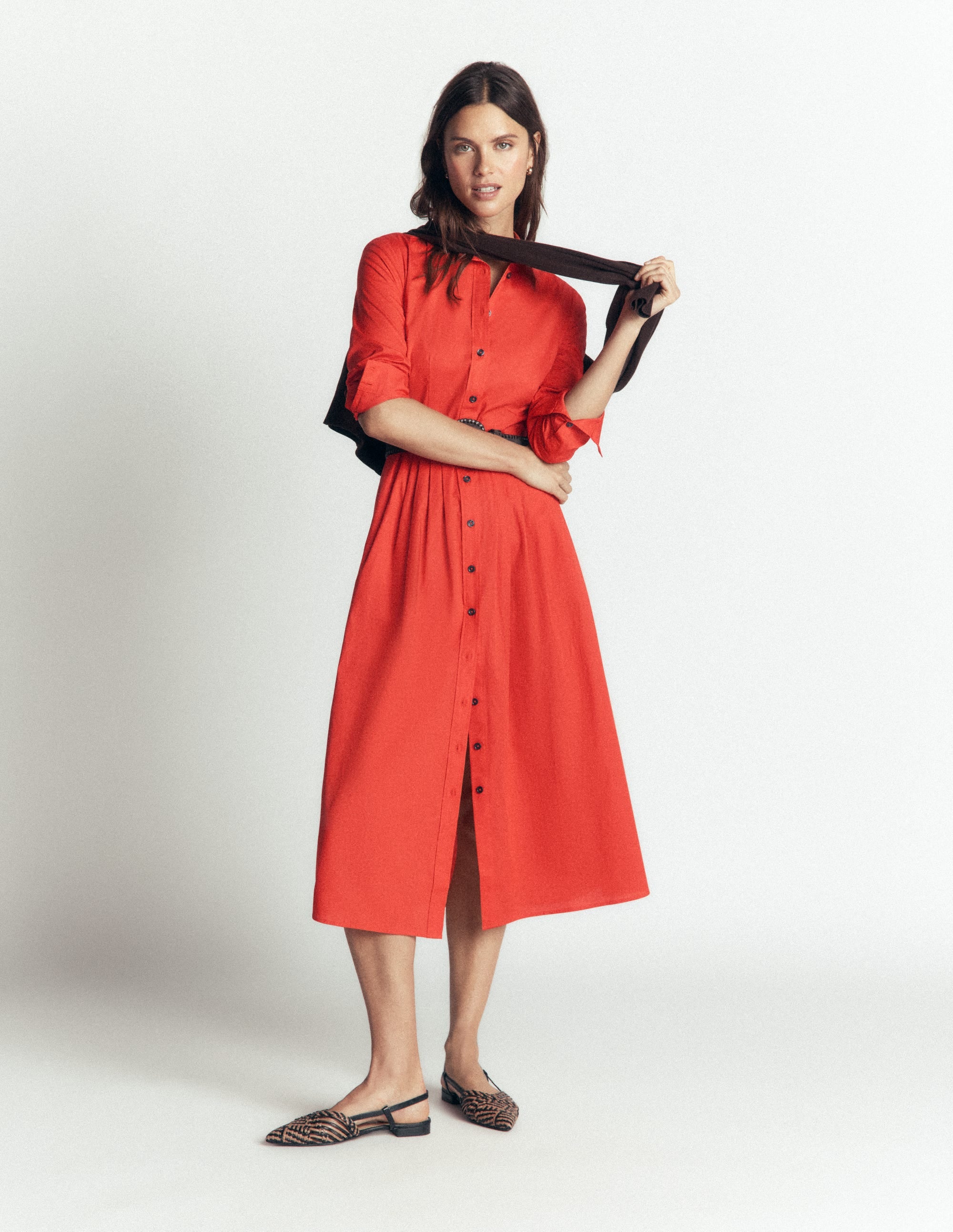 Alexa Cotton Midi Shirt Dress-Blood Orange - Image 5