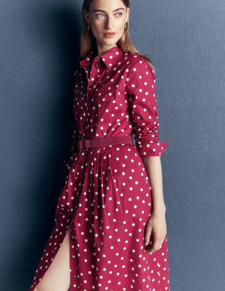 Alexa Cotton Midi Shirt Dress-Ruby Red, Boden Spot
