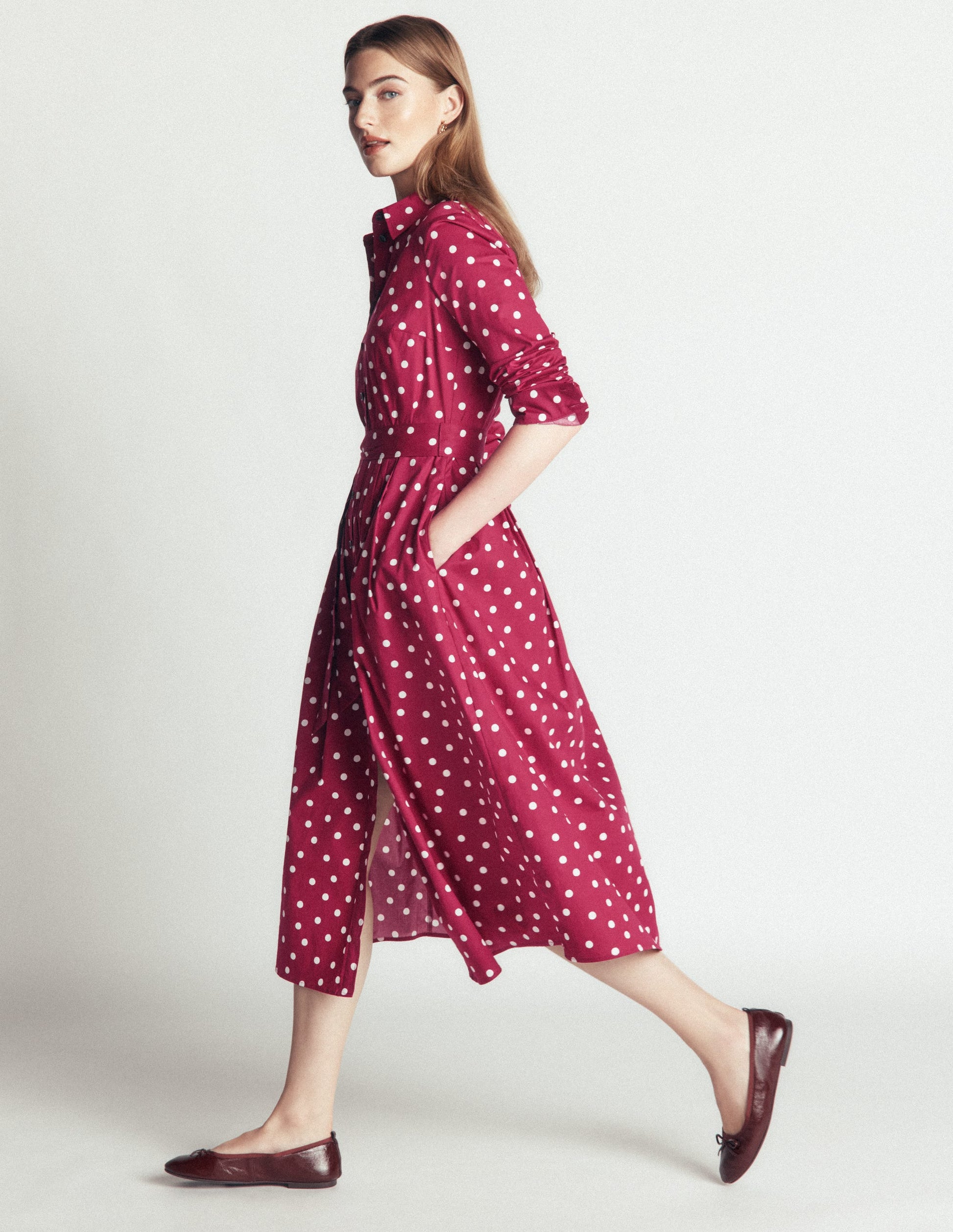 Alexa Cotton Midi Shirt Dress-Ruby Red, Boden Spot-7