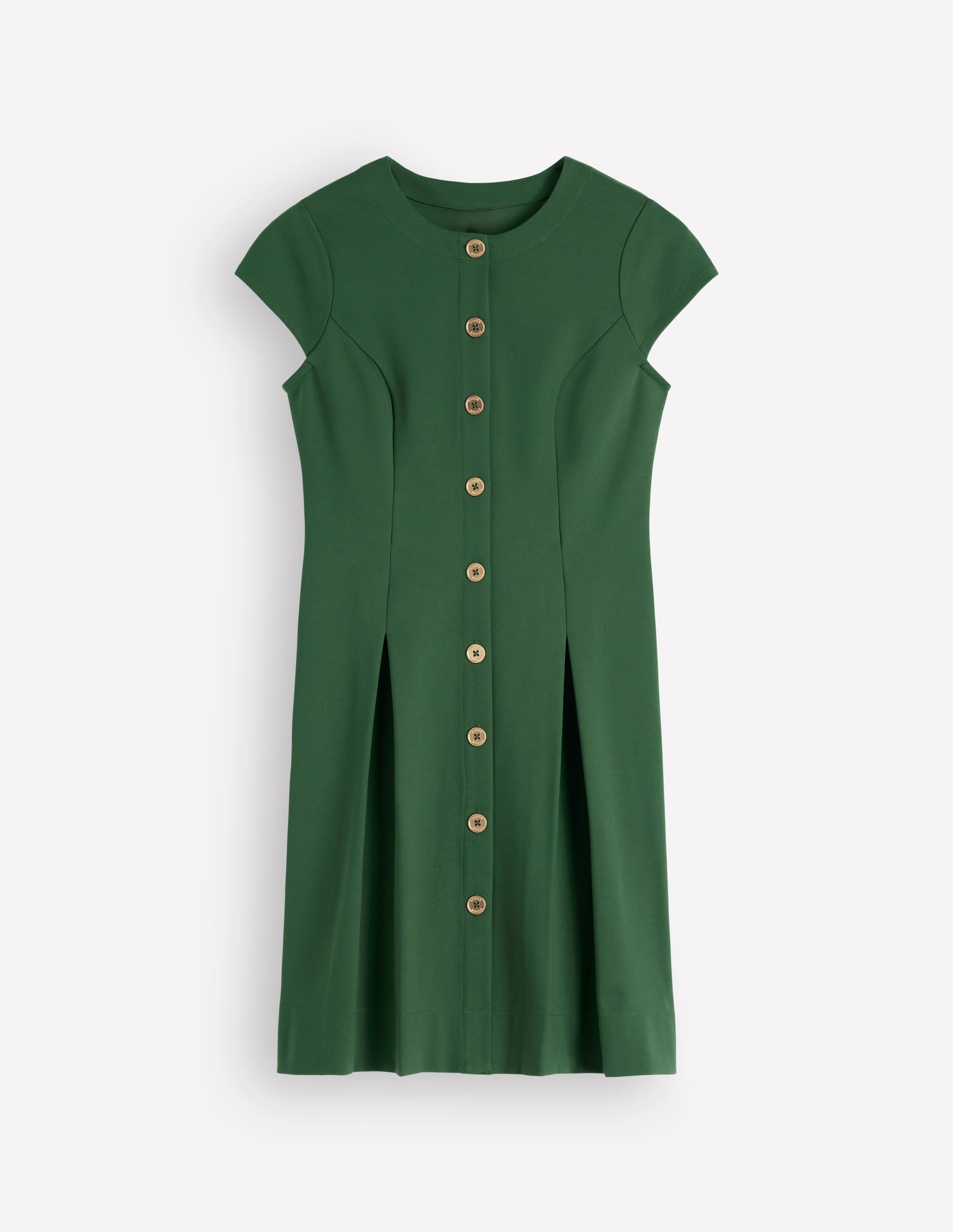 Short Pleated Button Dress-Hunter Green - Image 5
