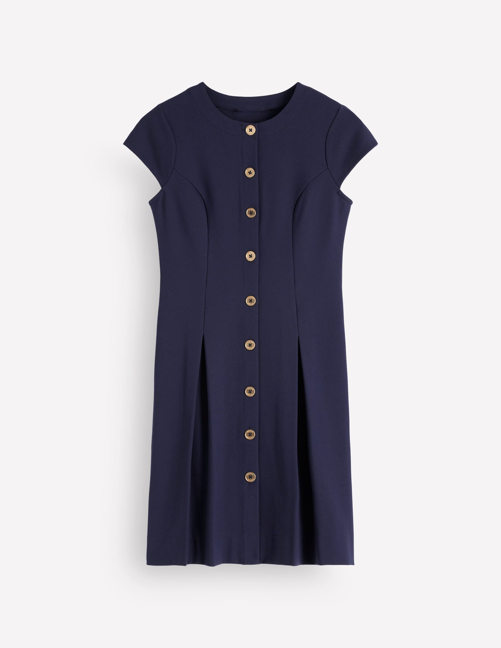 Short Pleated Button Dress-Navy-6