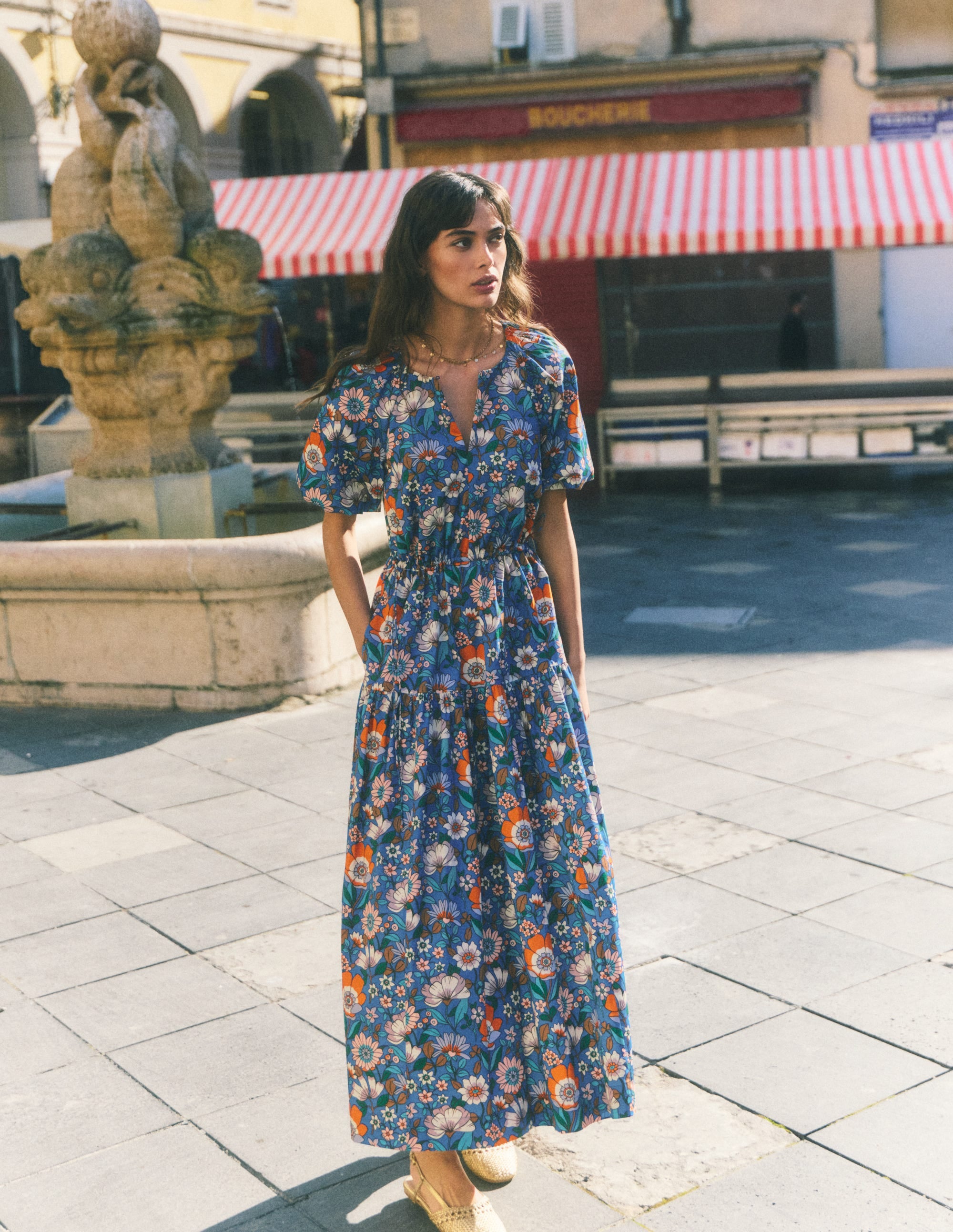 Draw Waist Fashion Dress-Multi, Floral Field - Image 7