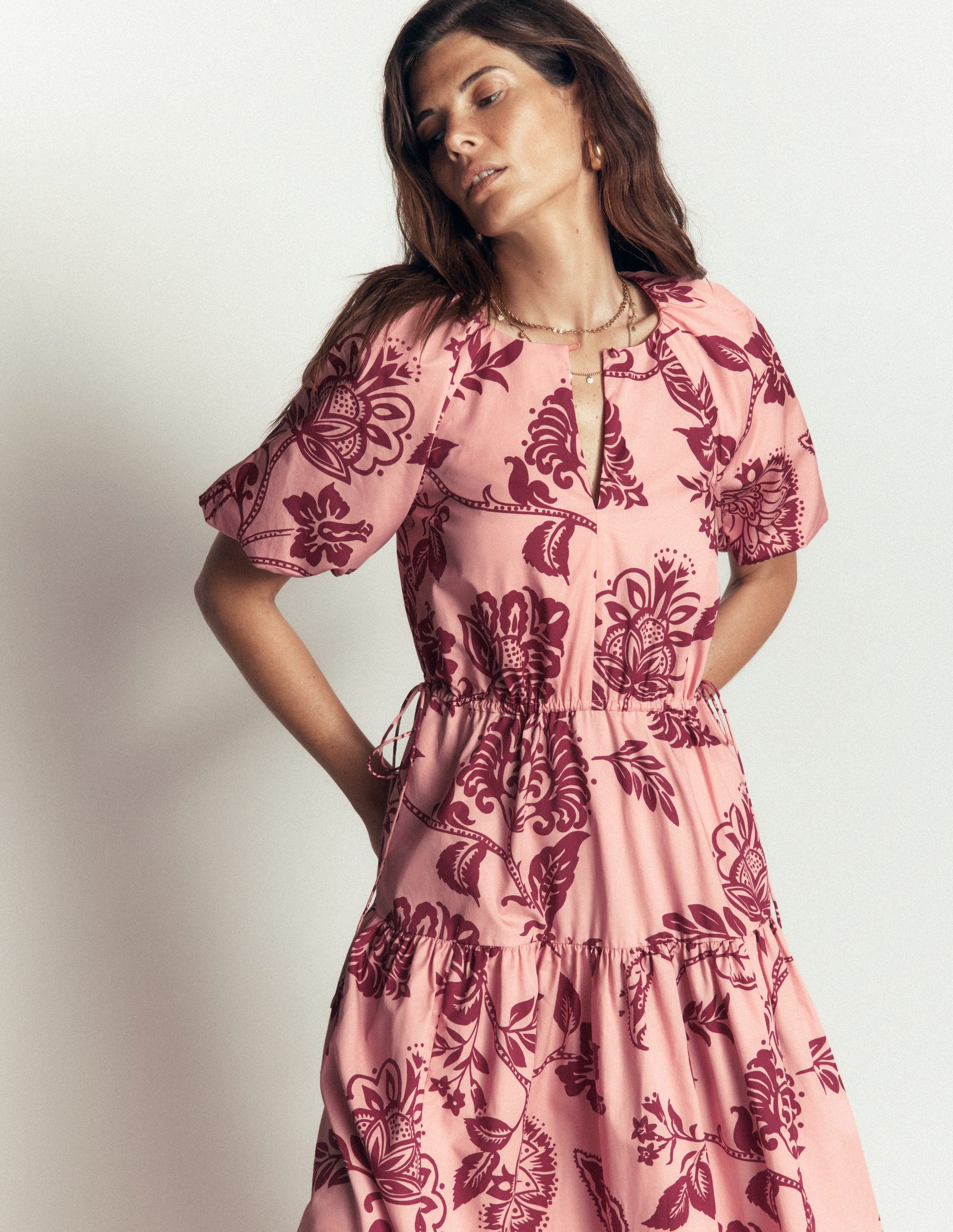 Draw Waist Fashion Dress-Chalf Pink, Planted Meadows-2