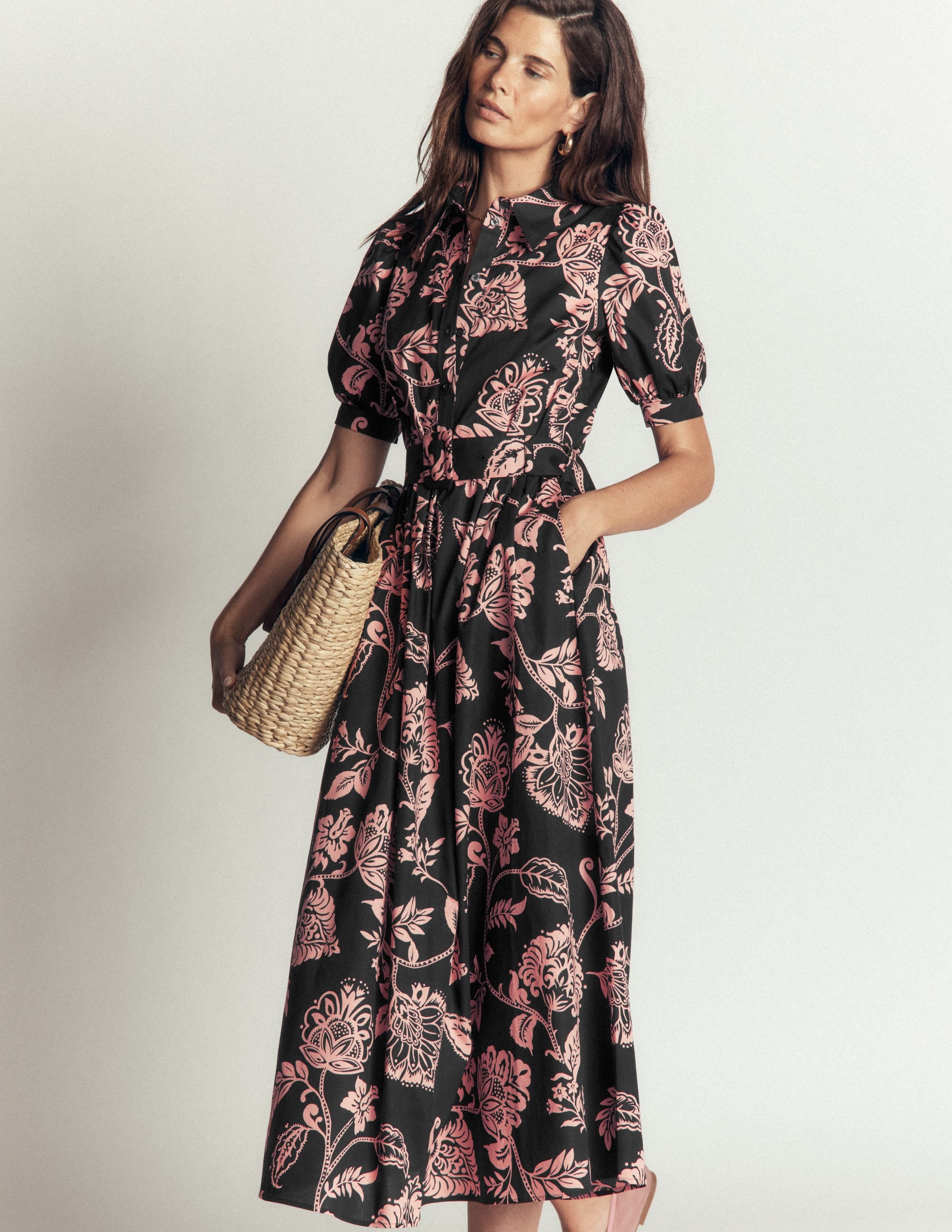 Belted Cotton Midi Dress-Black, Planted Meadows - Image 4