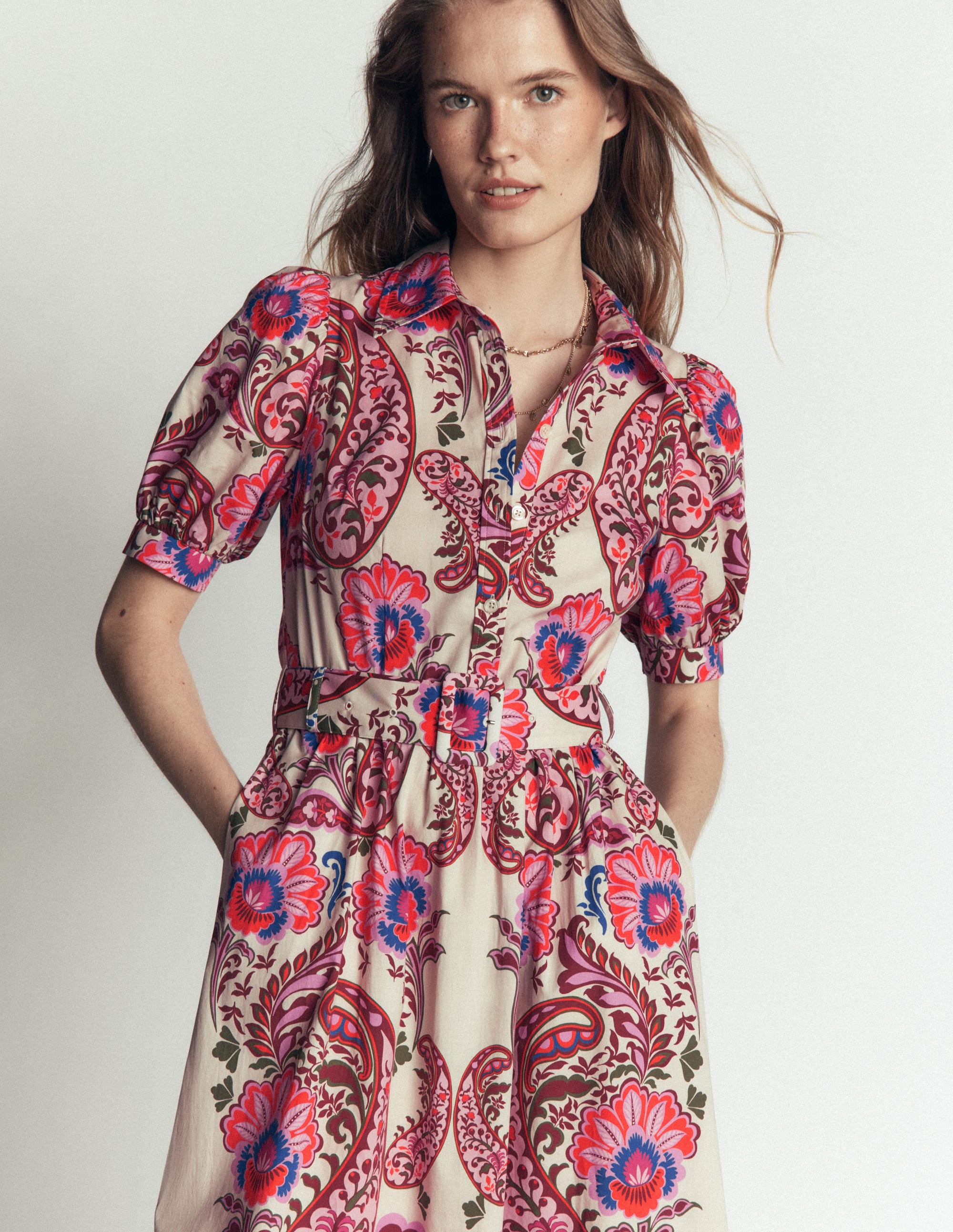 Belted Cotton Midi Dress-Multi, Bohemia Dream - Image 5