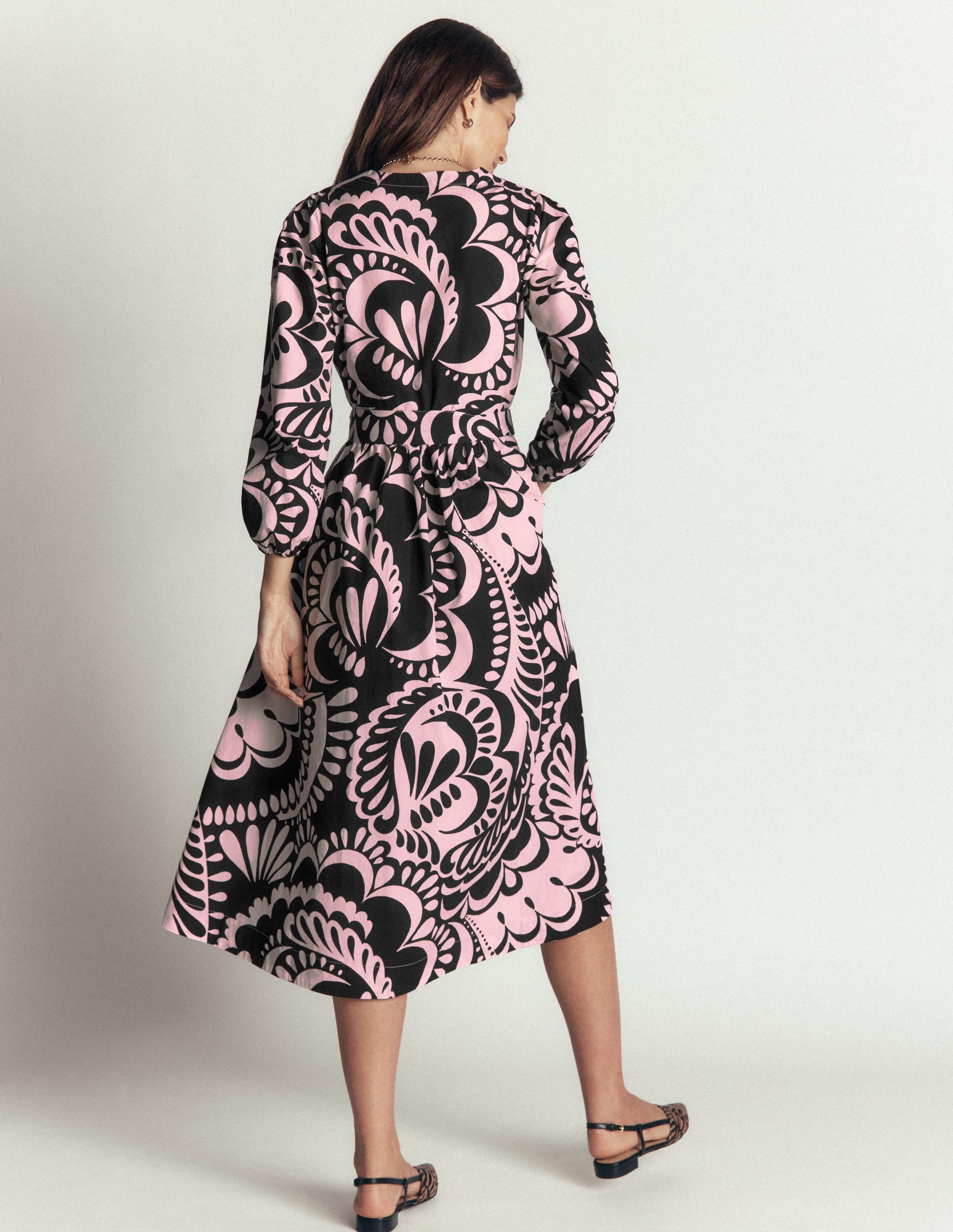 Nicola Cotton Midi Dress-Black, Flourishing Medley - Image 3