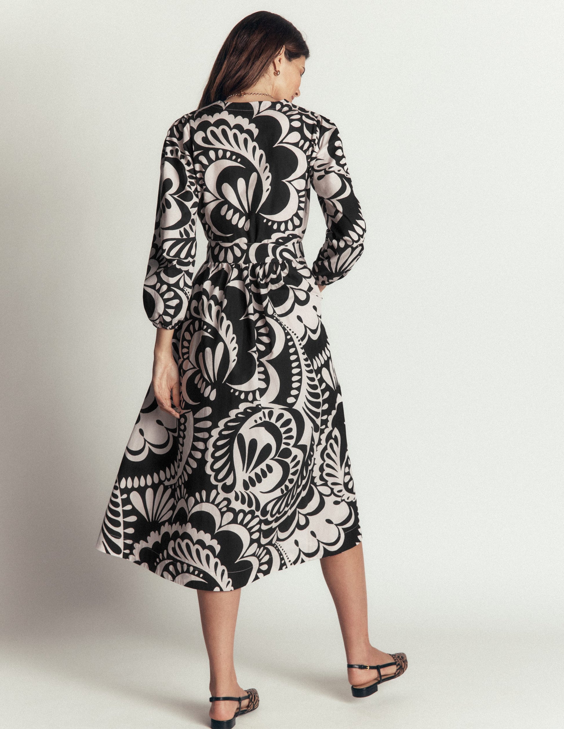 Nicola Cotton Midi Dress-Black, Flourishing Medley-3