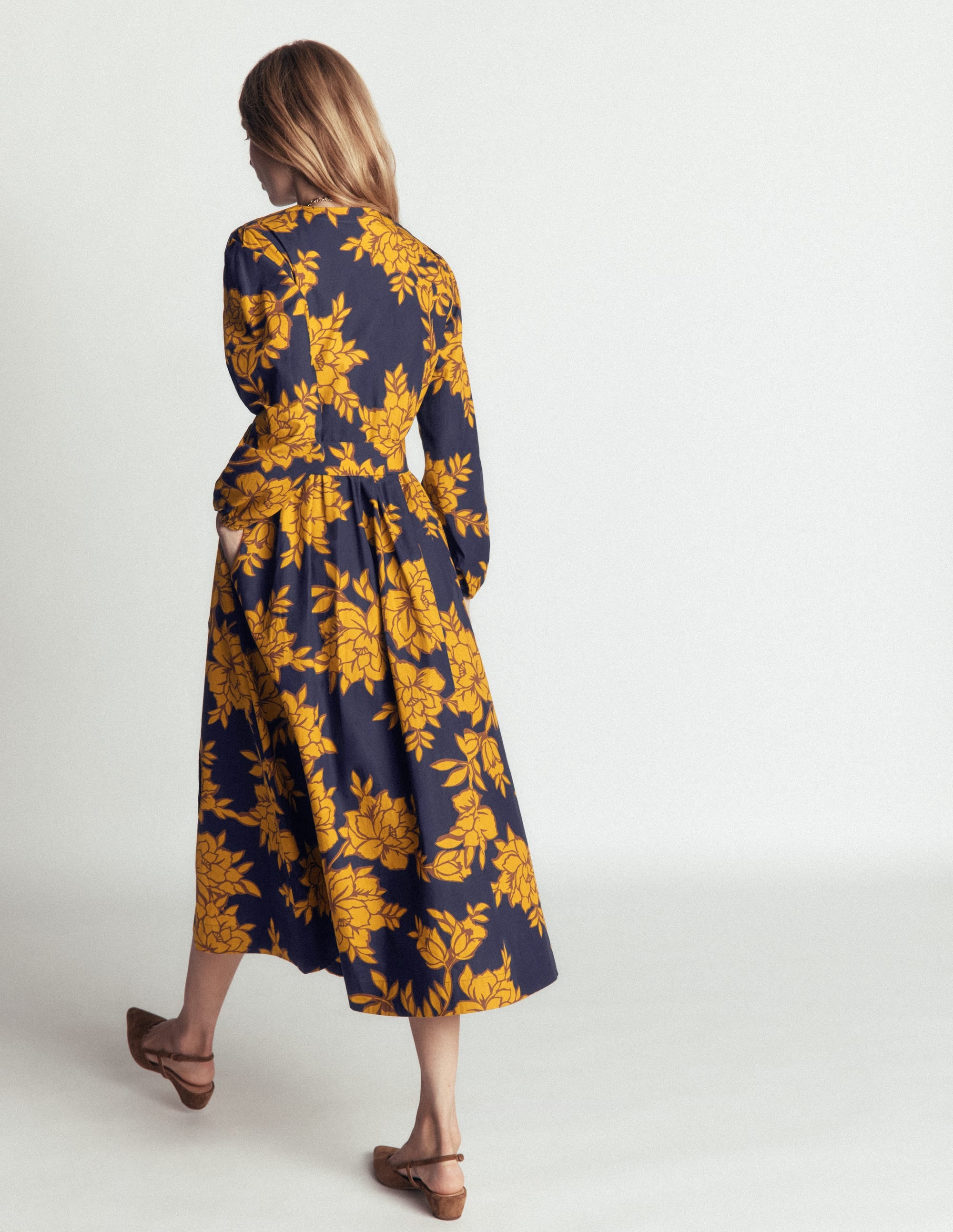 Nicola Cotton Midi Dress-Gold Wheat, Enchanted Peony - Image 3