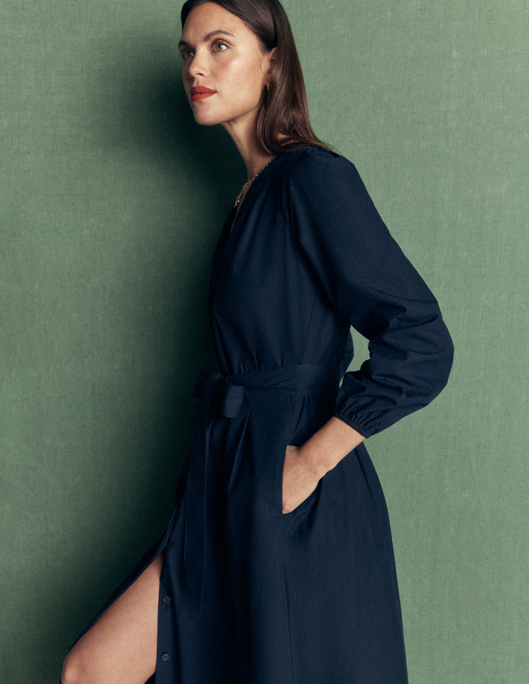 Nicola Cotton Midi Dress-Navy - Image 1