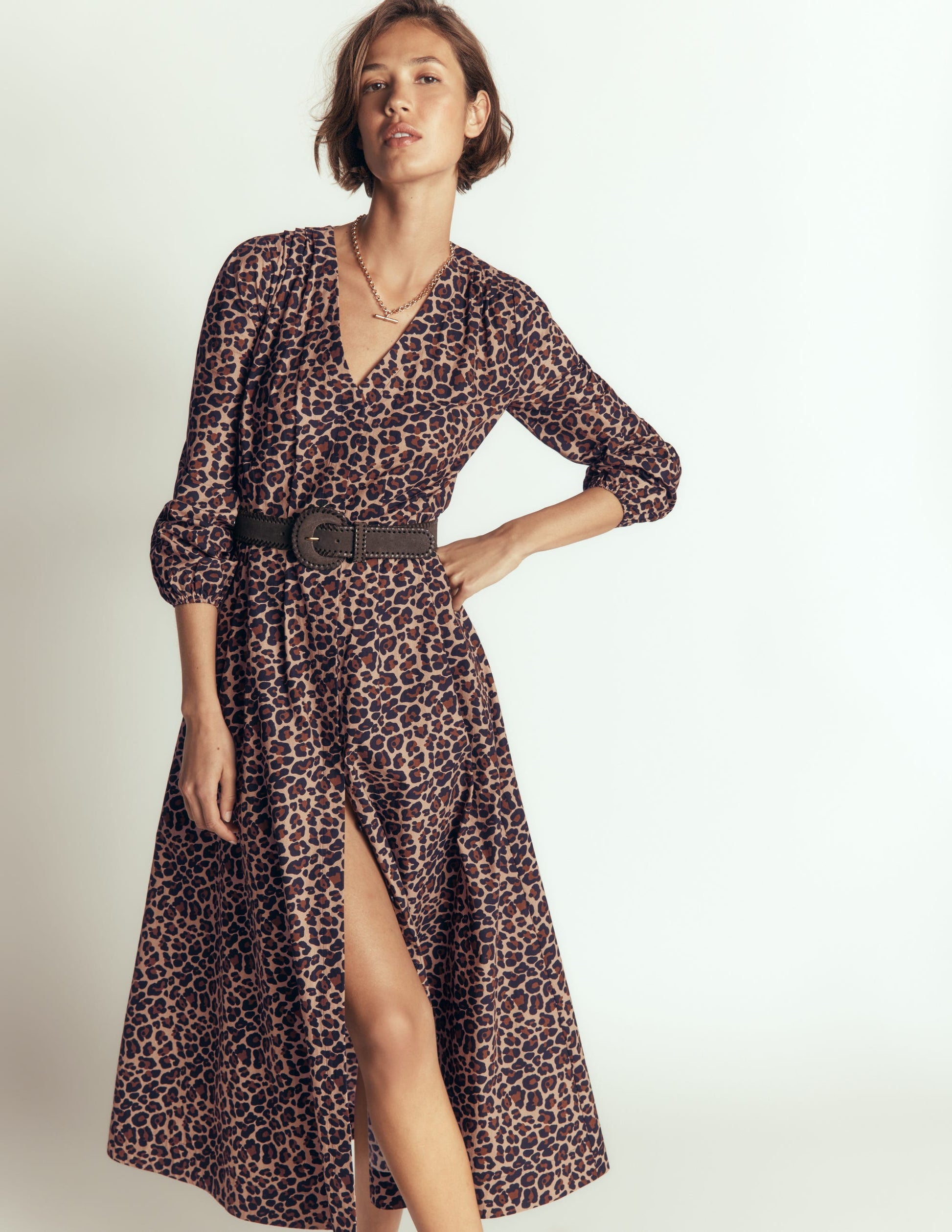 Nicola Cotton Midi Dress-Camel, Animal Fields-2