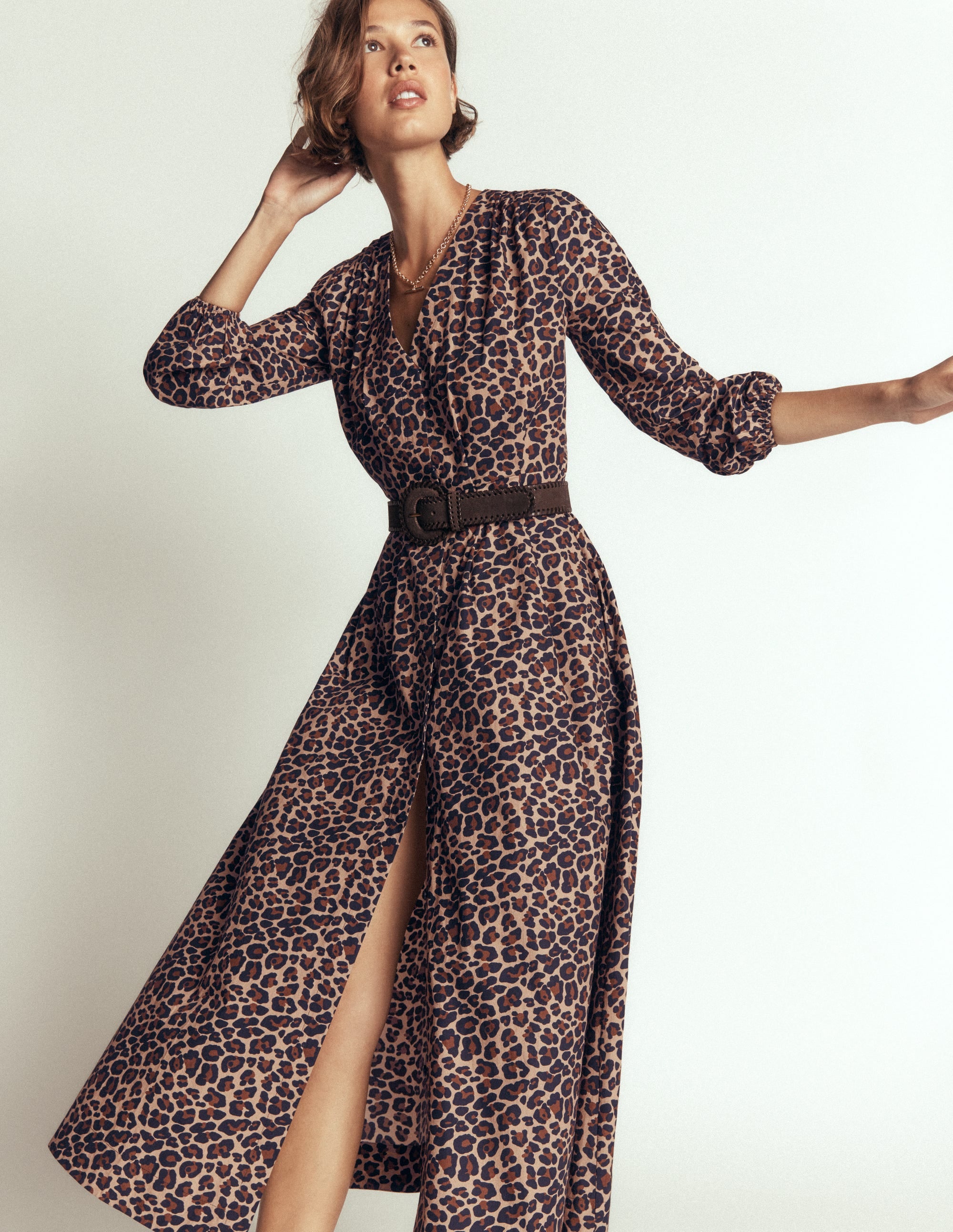 Nicola Cotton Midi Dress-Camel, Animal Fields - Image 4