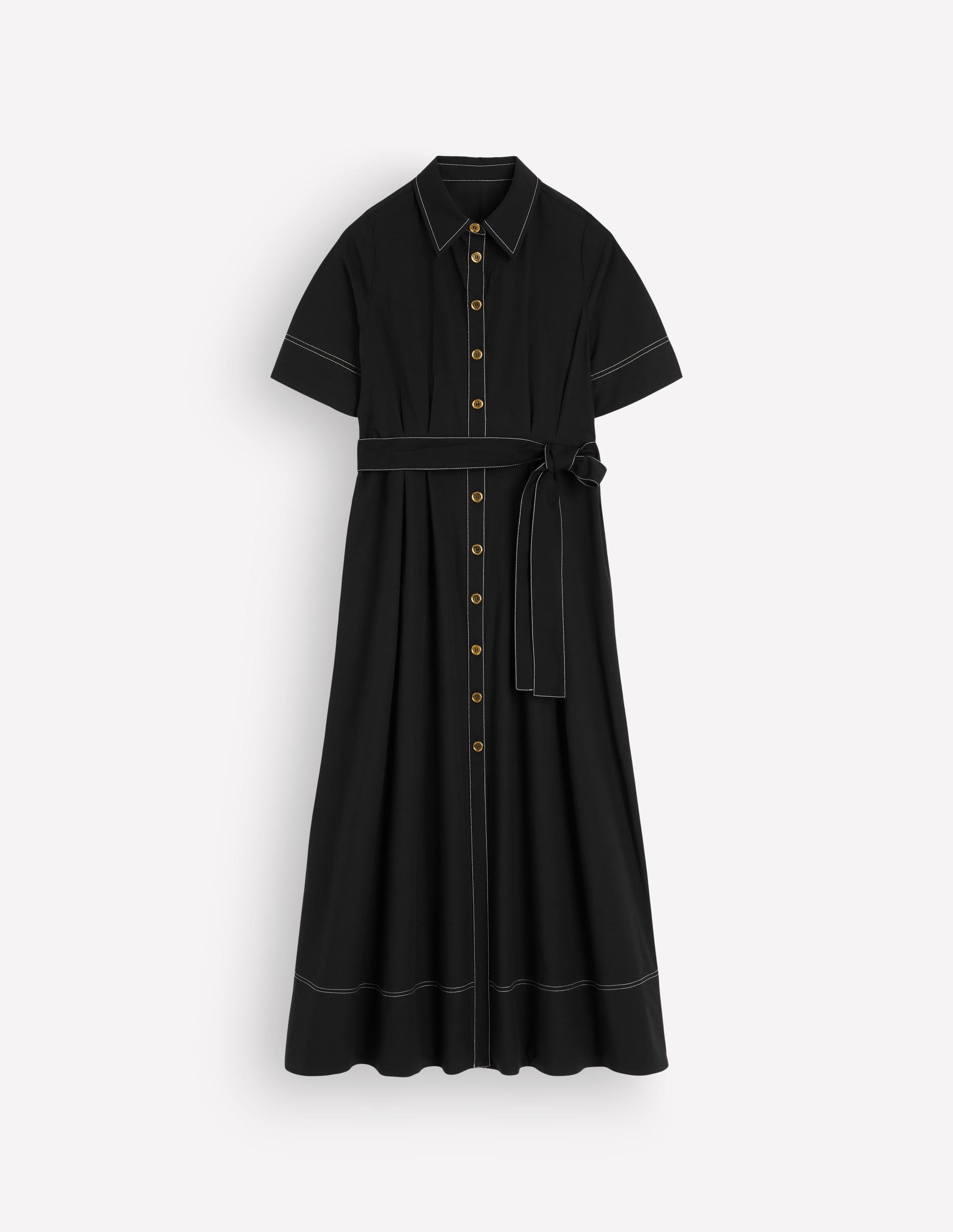 Sarah Cotton Midi Shirt Dress-Black-6