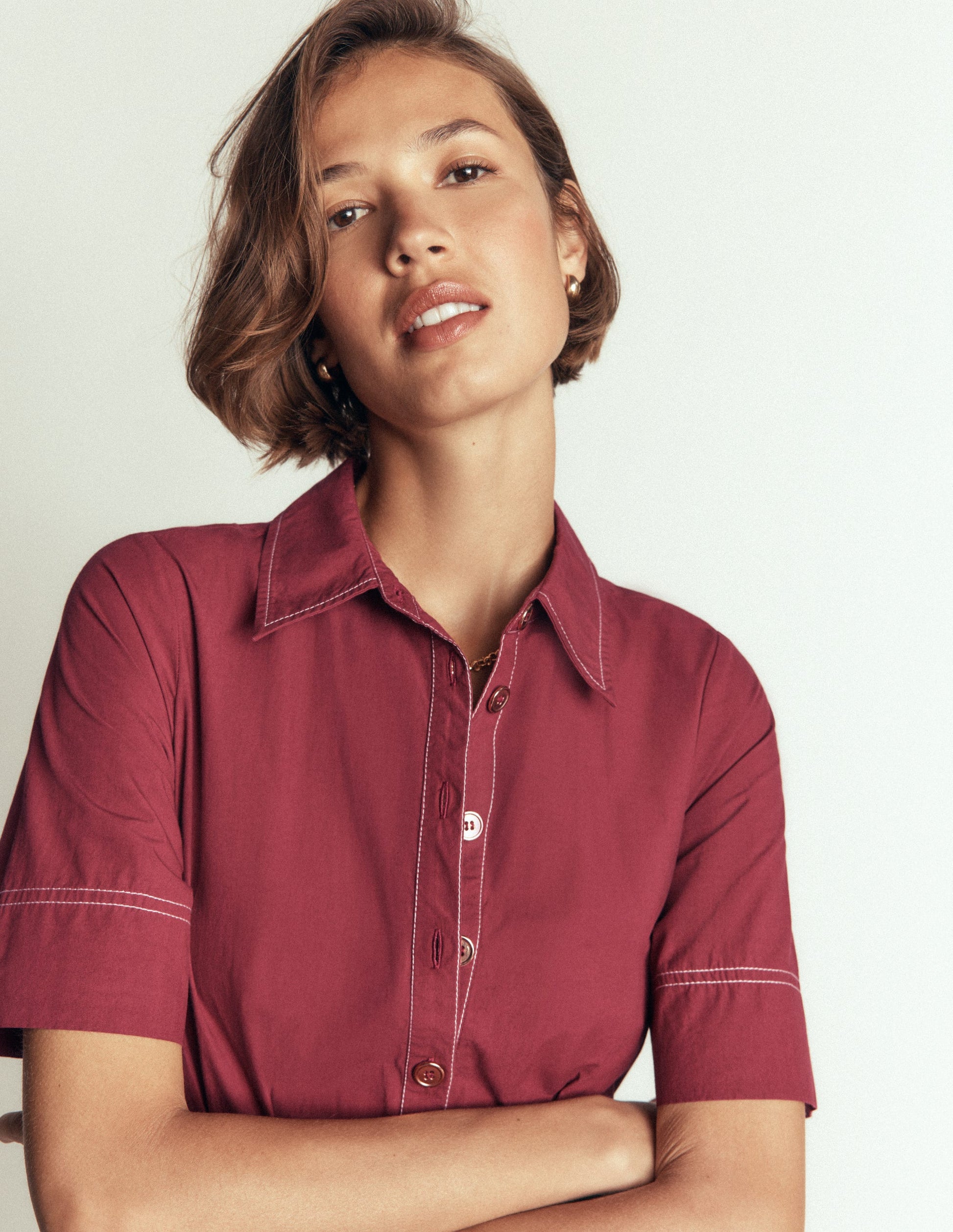 Sarah Cotton Midi Shirt Dress-Rich Chestnut-2