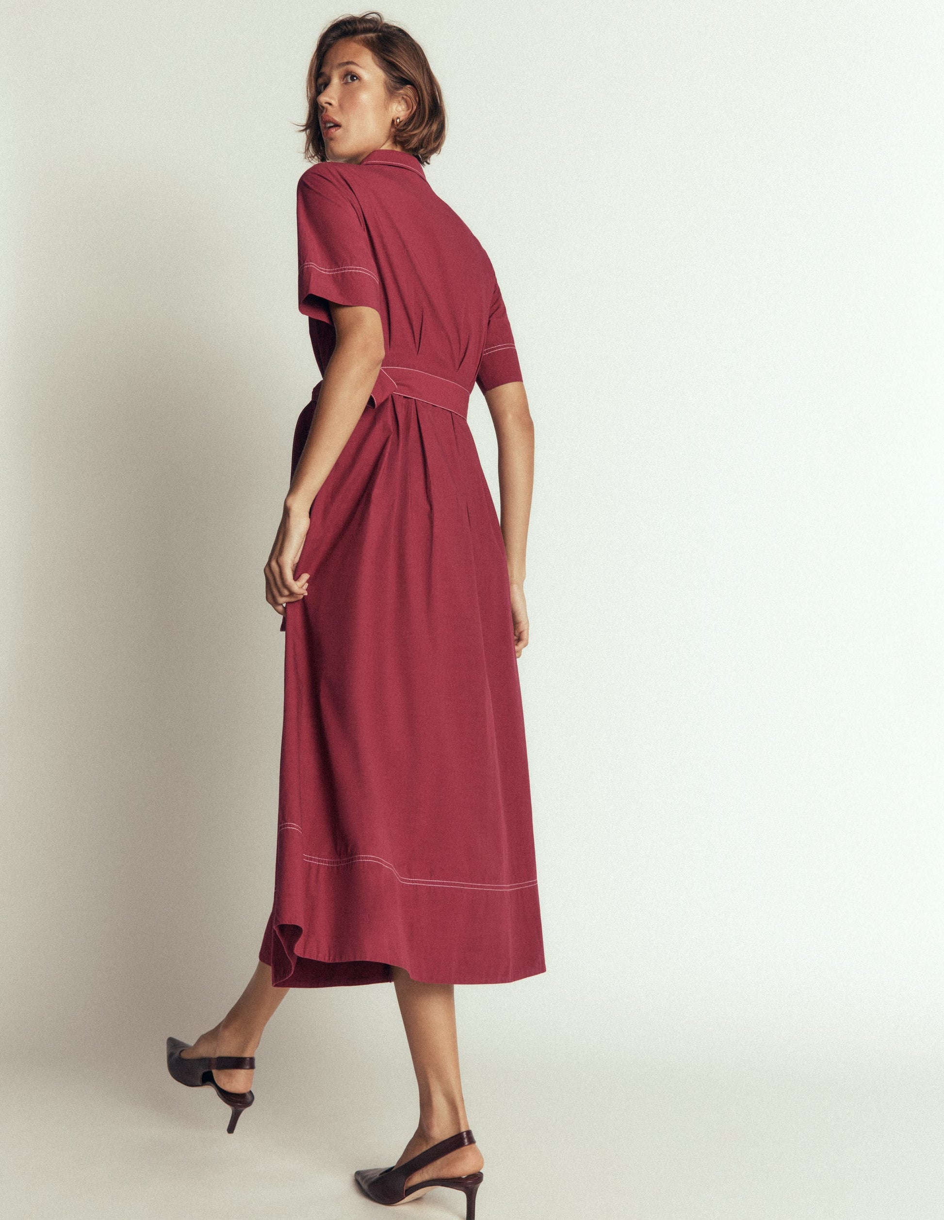 Sarah Cotton Midi Shirt Dress-Rich Chestnut-3