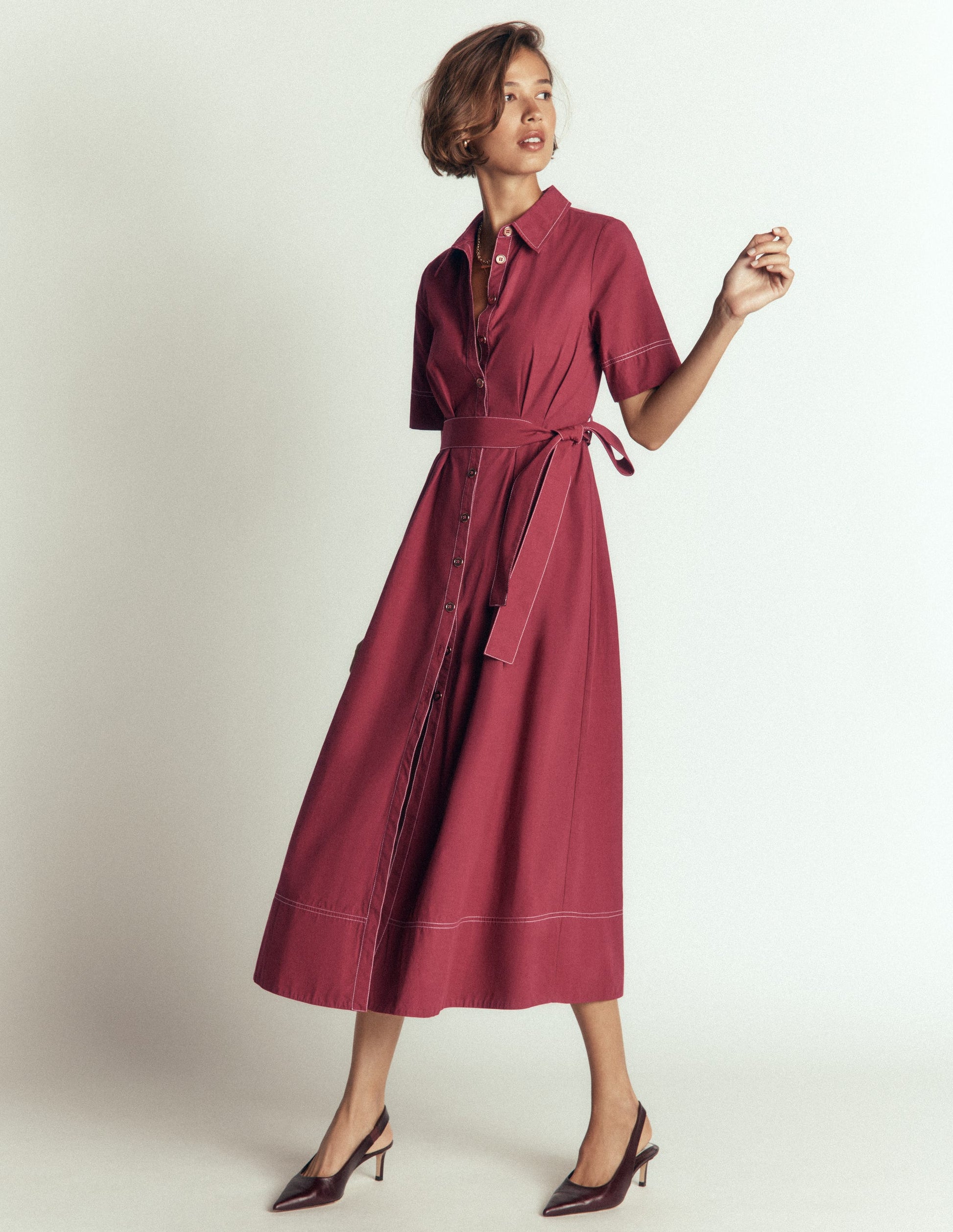 Sarah Cotton Midi Shirt Dress-Rich Chestnut-4