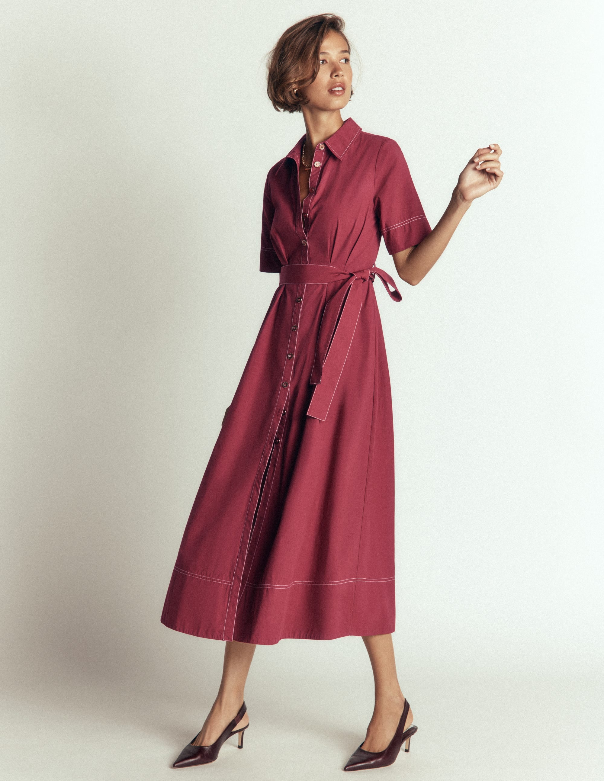 Sarah Cotton Midi Shirt Dress-Rich Chestnut - Image 4