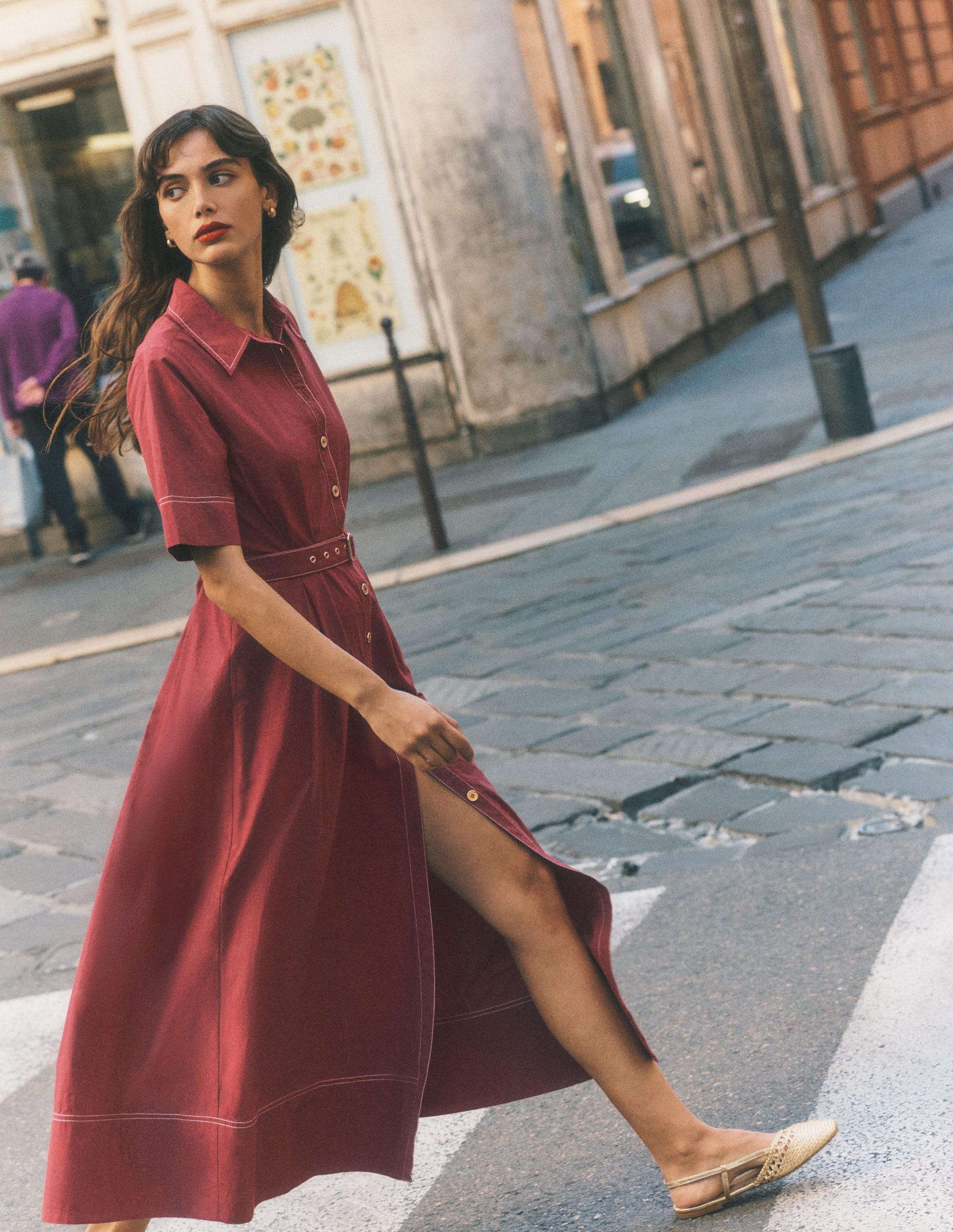 Sarah Cotton Midi Shirt Dress-Rich Chestnut - Image 5