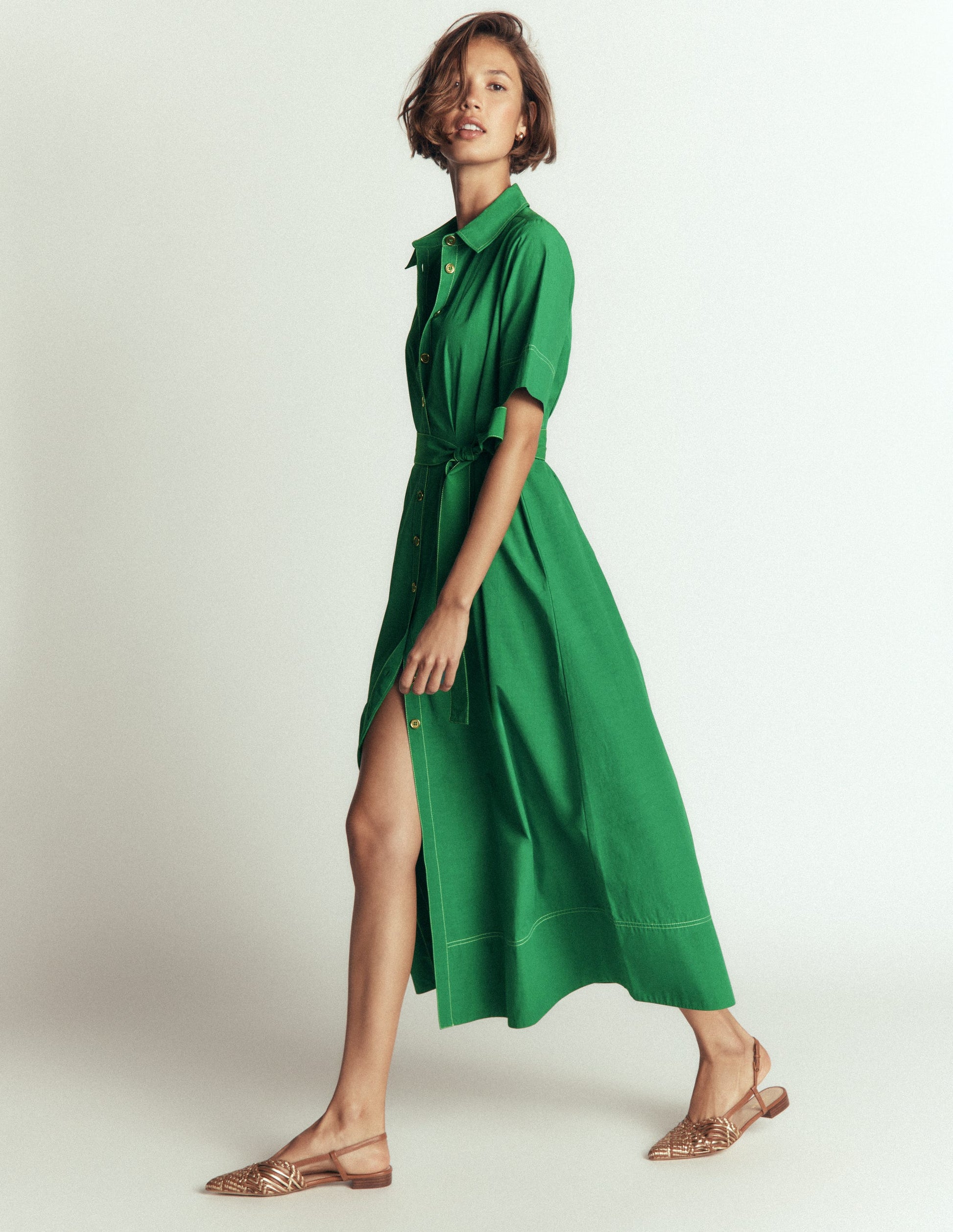 Sarah Cotton Midi Shirt Dress-Fresh Green-1