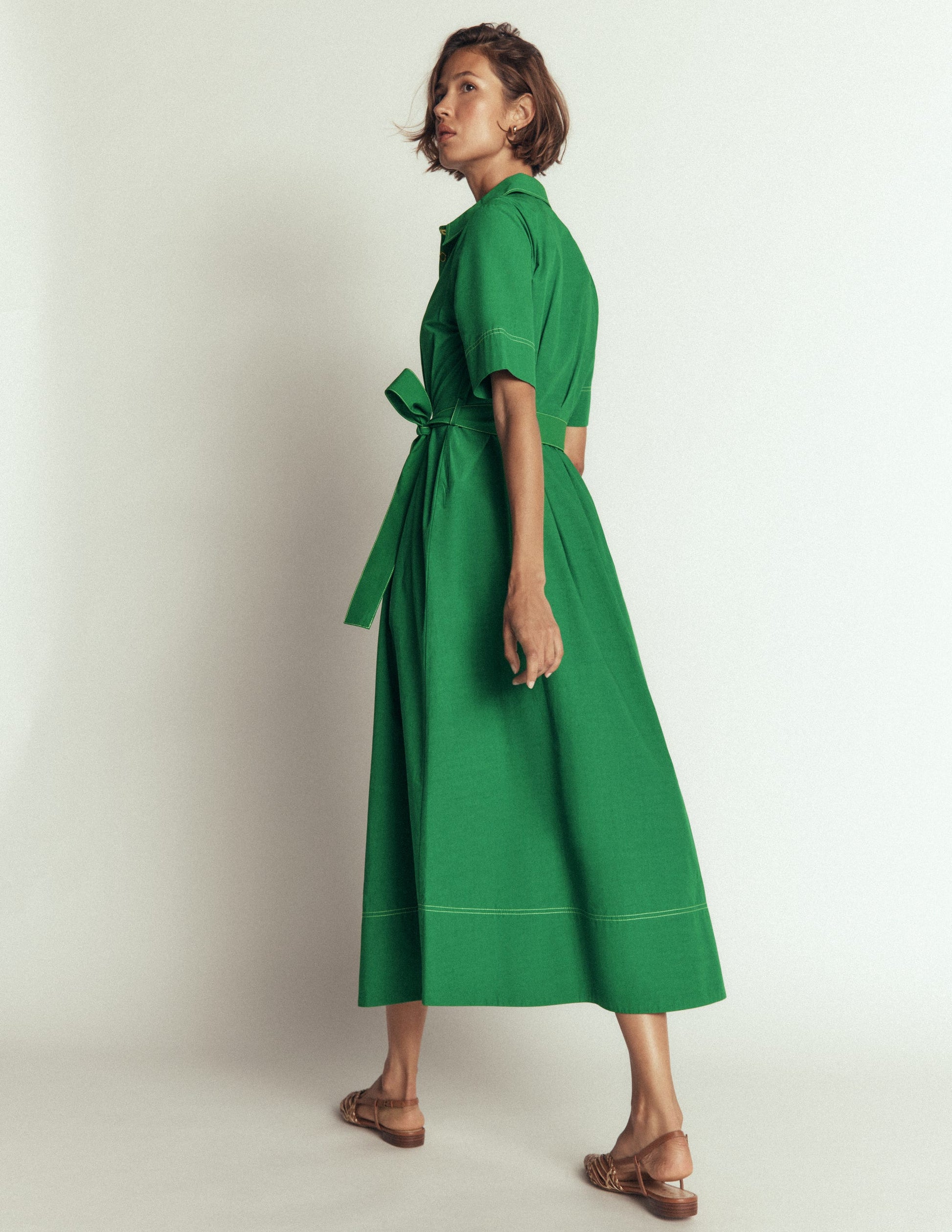 Sarah Cotton Midi Shirt Dress-Fresh Green-3