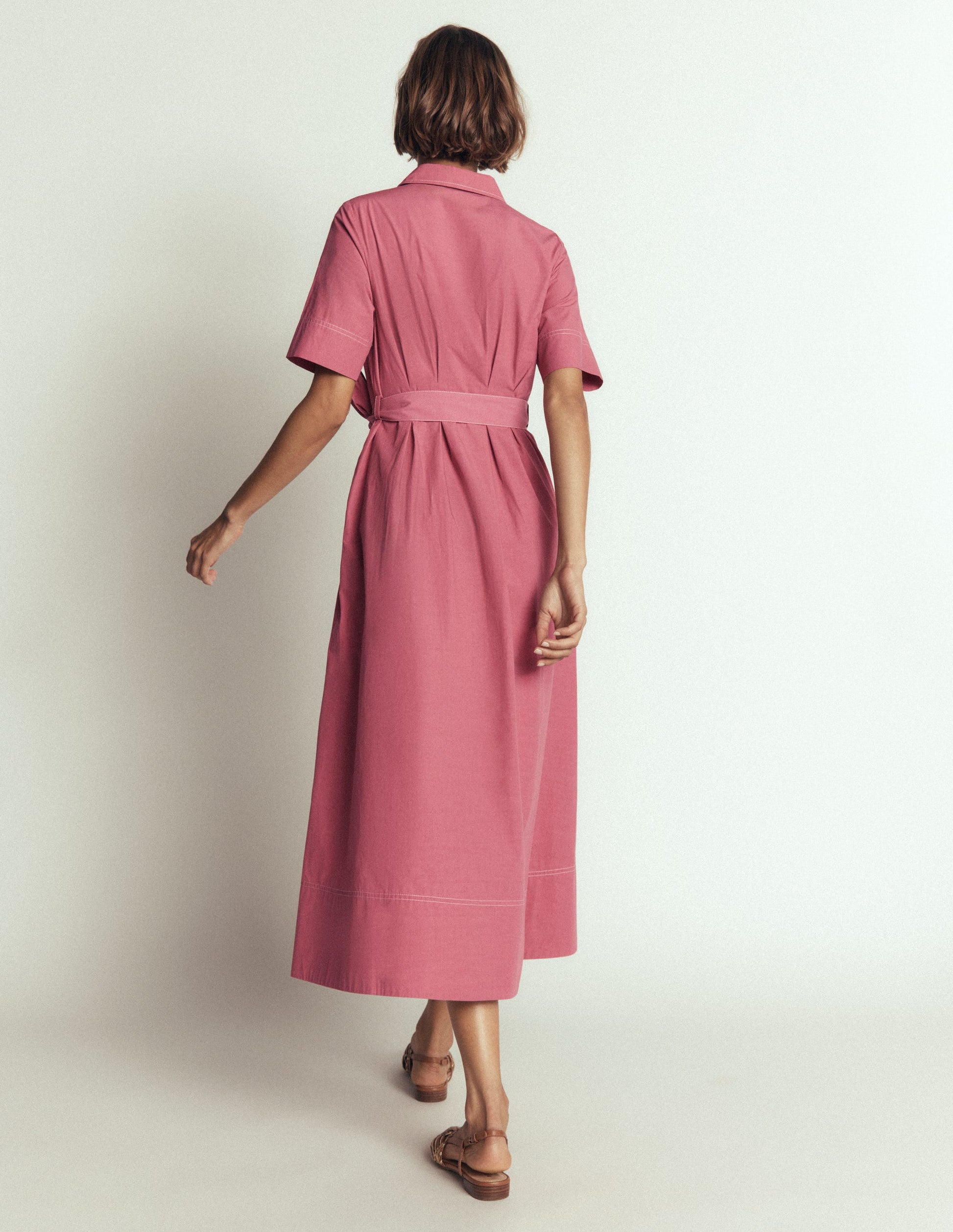 Sarah Cotton Midi Shirt Dress-Pink Heather-3