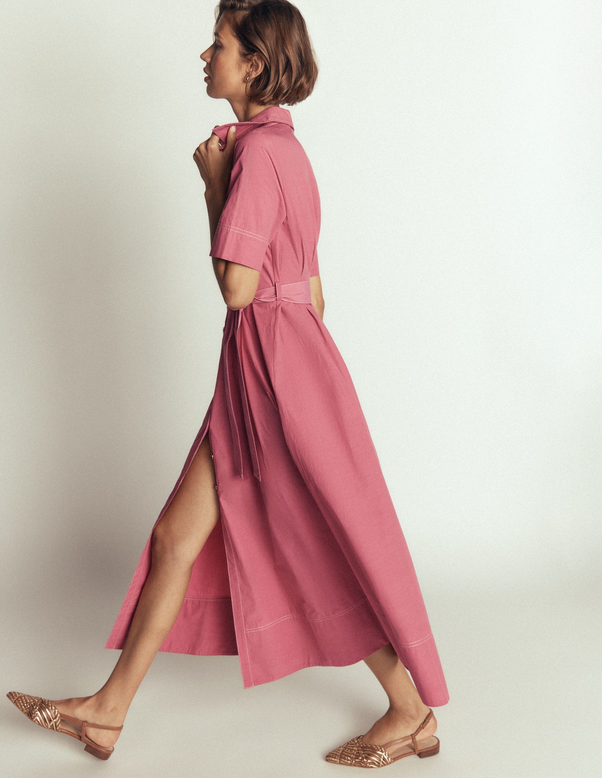Sarah Cotton Midi Shirt Dress-Pink Heather-4