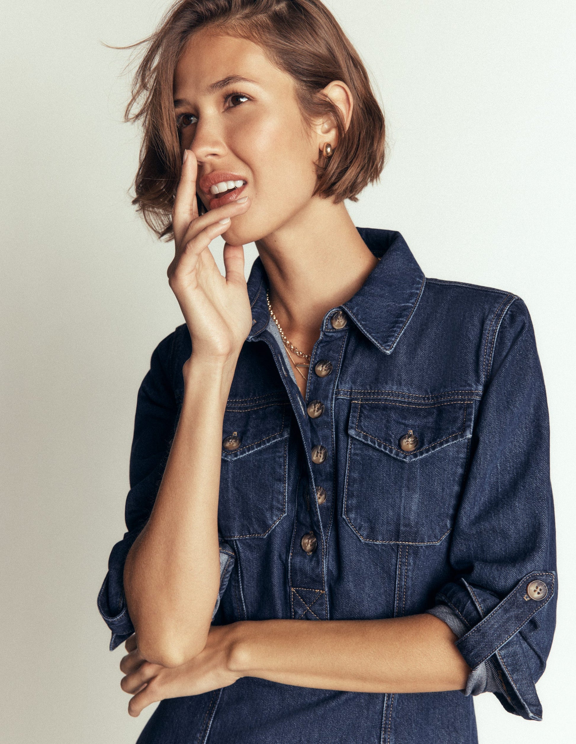 Fleur Denim Short Dress-Mid Vintage Denim-2
