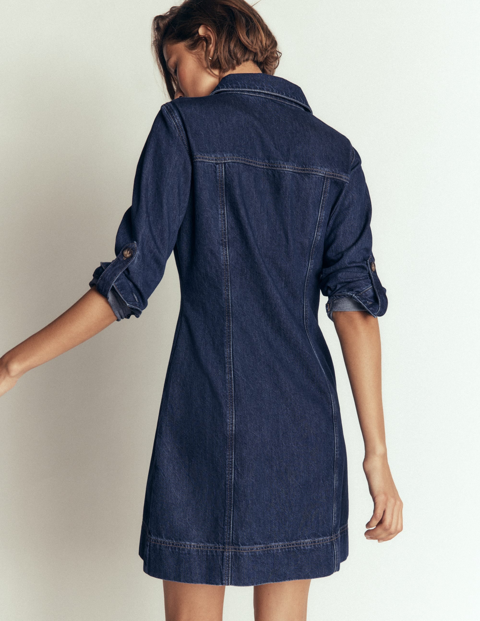 Fleur Denim Short Dress-Mid Vintage Denim - Image 3