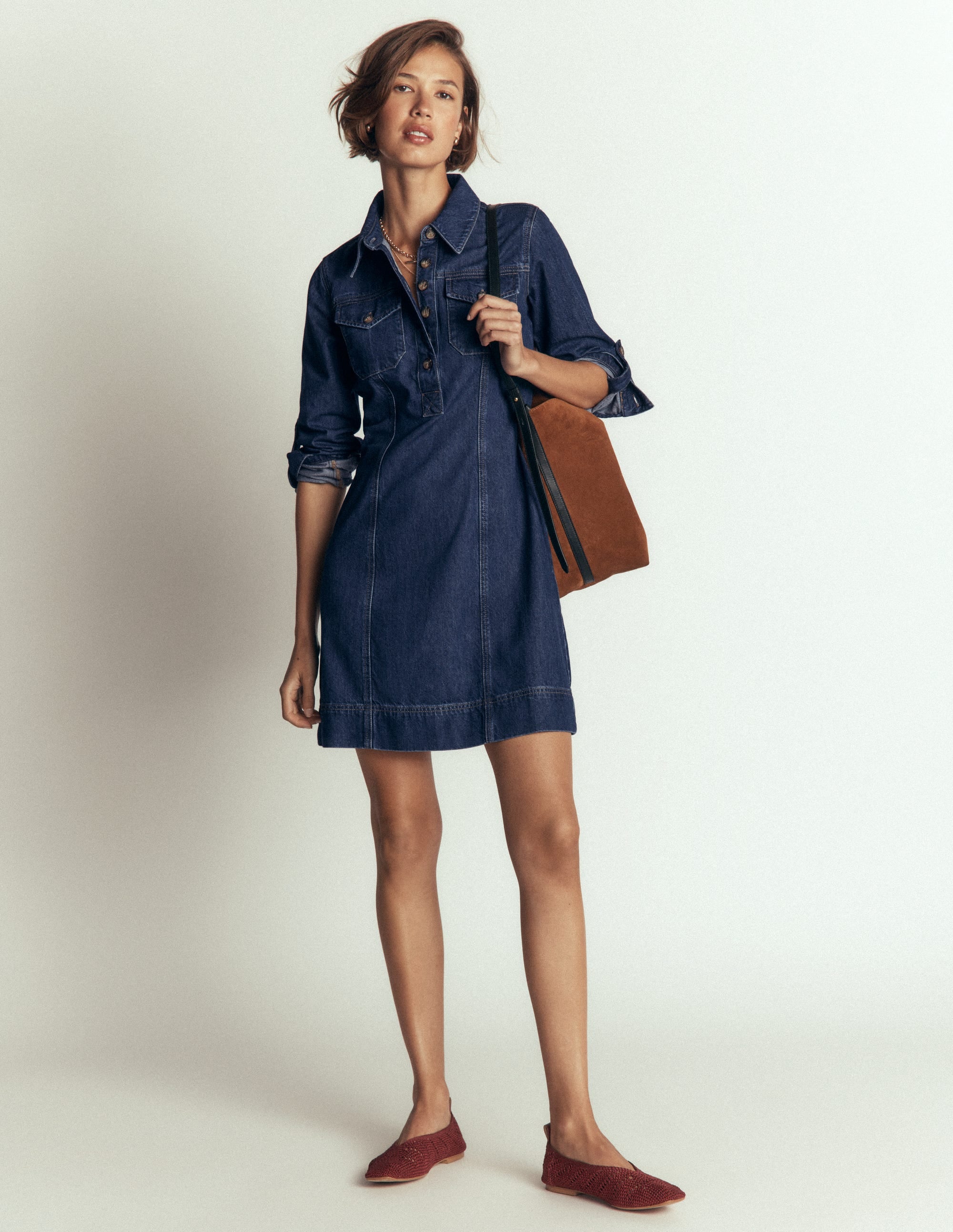 Fleur Denim Short Dress-Mid Vintage Denim - Image 4