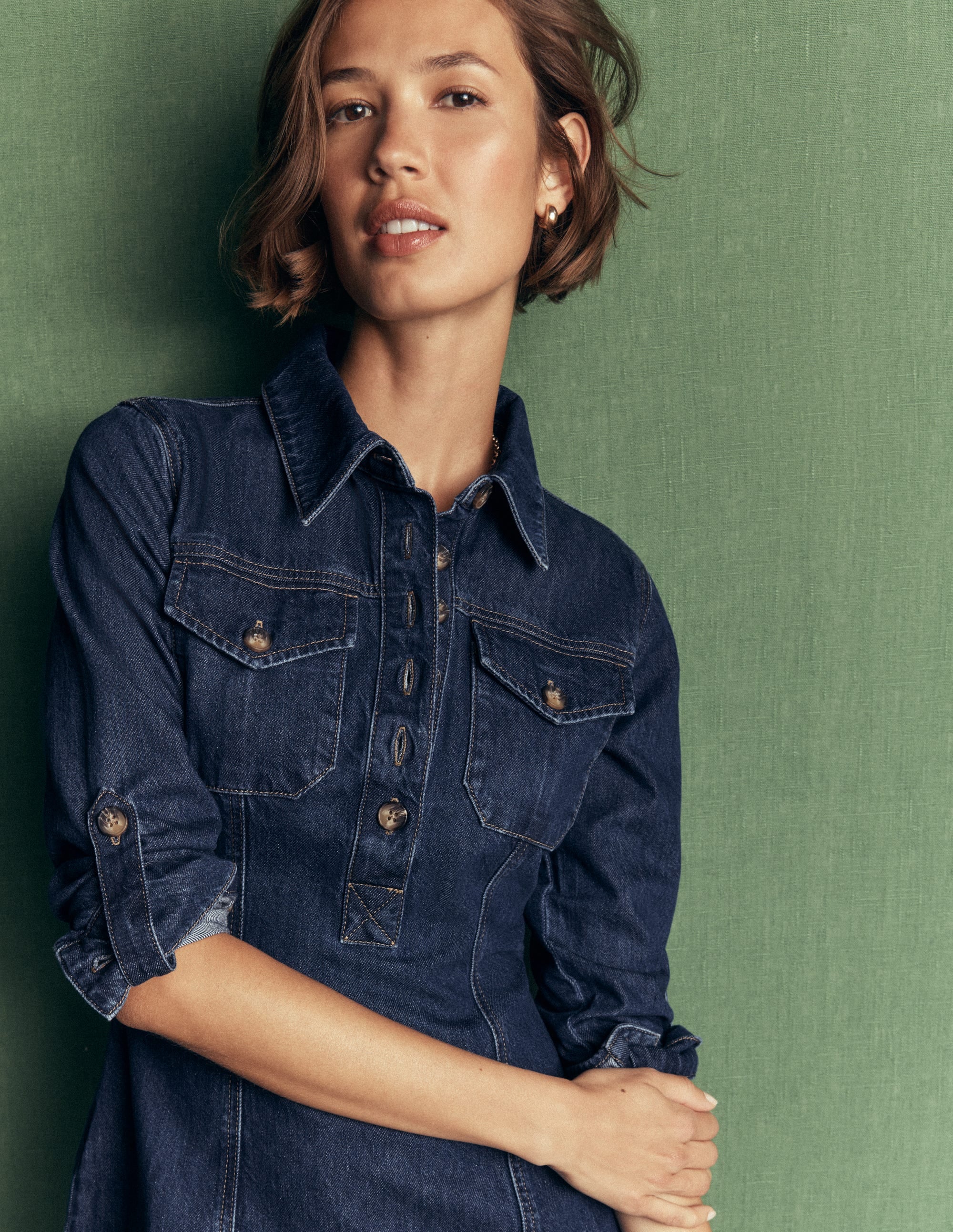 Fleur Denim Short Dress-Mid Vintage Denim - Image 5